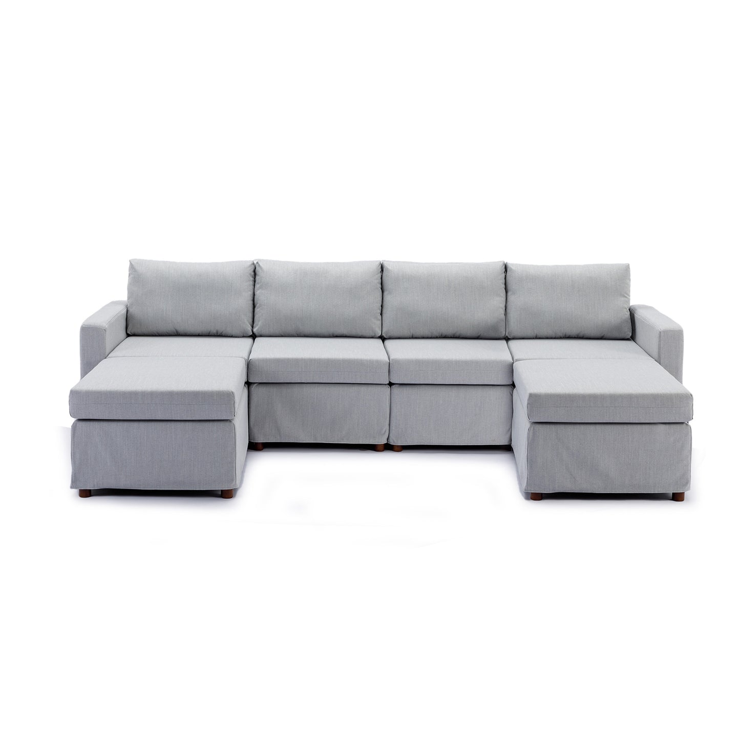 4-Seat Modular Sectional Sofa Set with 2 Ottoman, Washable Seat and Back Cushions, Light Grey