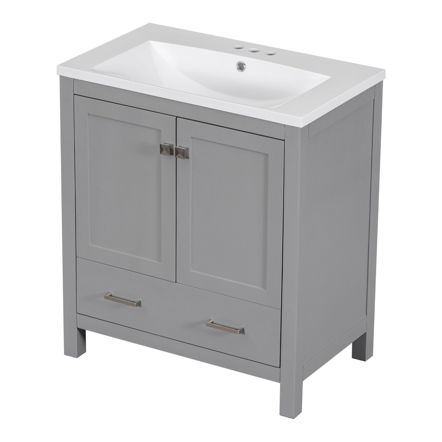 30" Grey Bathroom Vanity with Single Sink, Combo Cabinet Undermount Sink, Bathroom Storage Cabinet with 2 Doors and a Drawer, Soft Closing, Multifunctional Storage, Solid Wood Frame