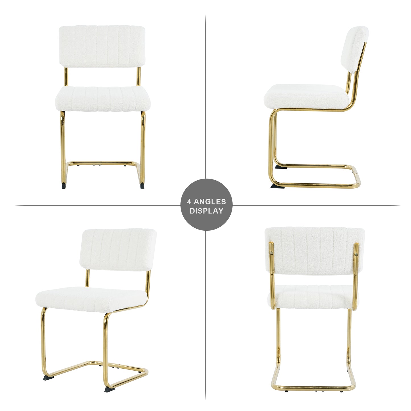 Modern simple light luxury dining White chair home bedroom stool back dressing chair student desk chair gold metal legs(set of 4)