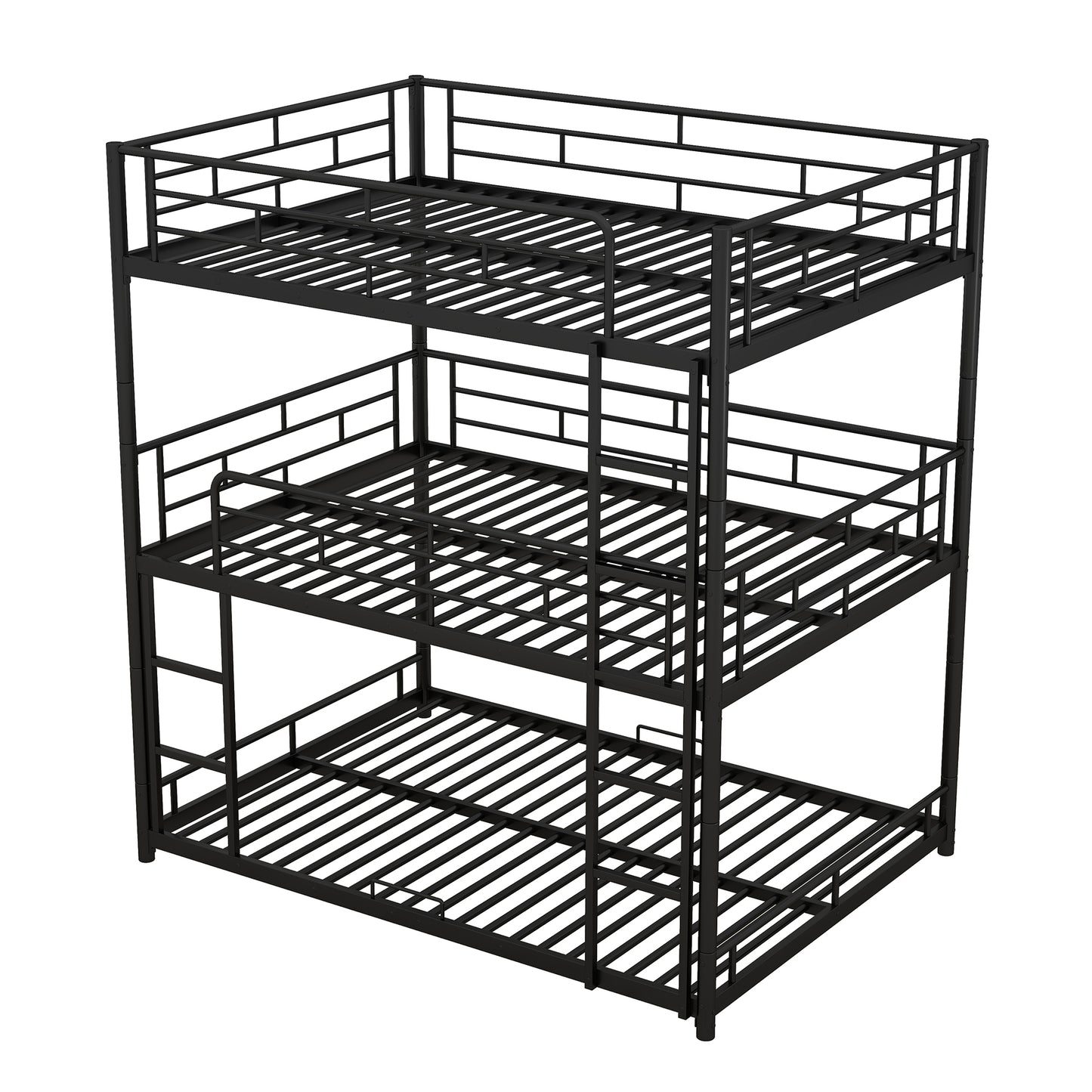 Durable Steel Full Size Triple Bunk Bed in Elegant Black