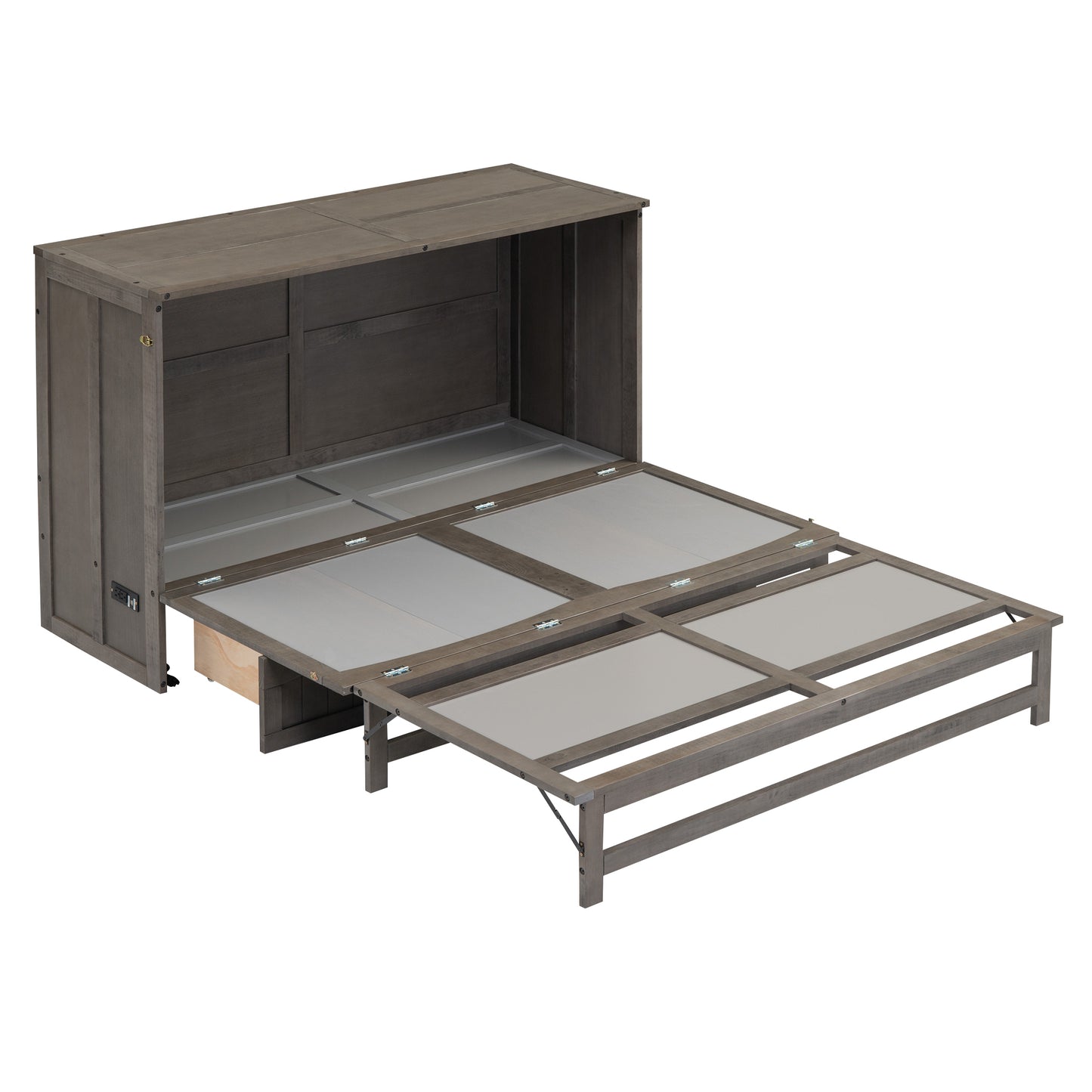 Queen Size Murphy Bed with Built-In Charging Station, Antique Grey