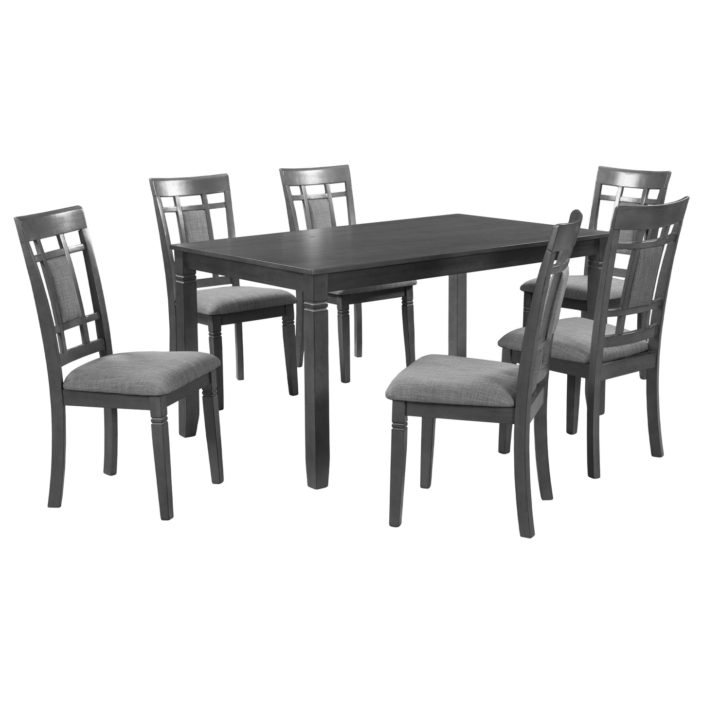 7-Piece Farmhouse Rustic Wooden Dining Table Set Kitchen Furniture Set with 6 Padded Dining Chairs, Gray