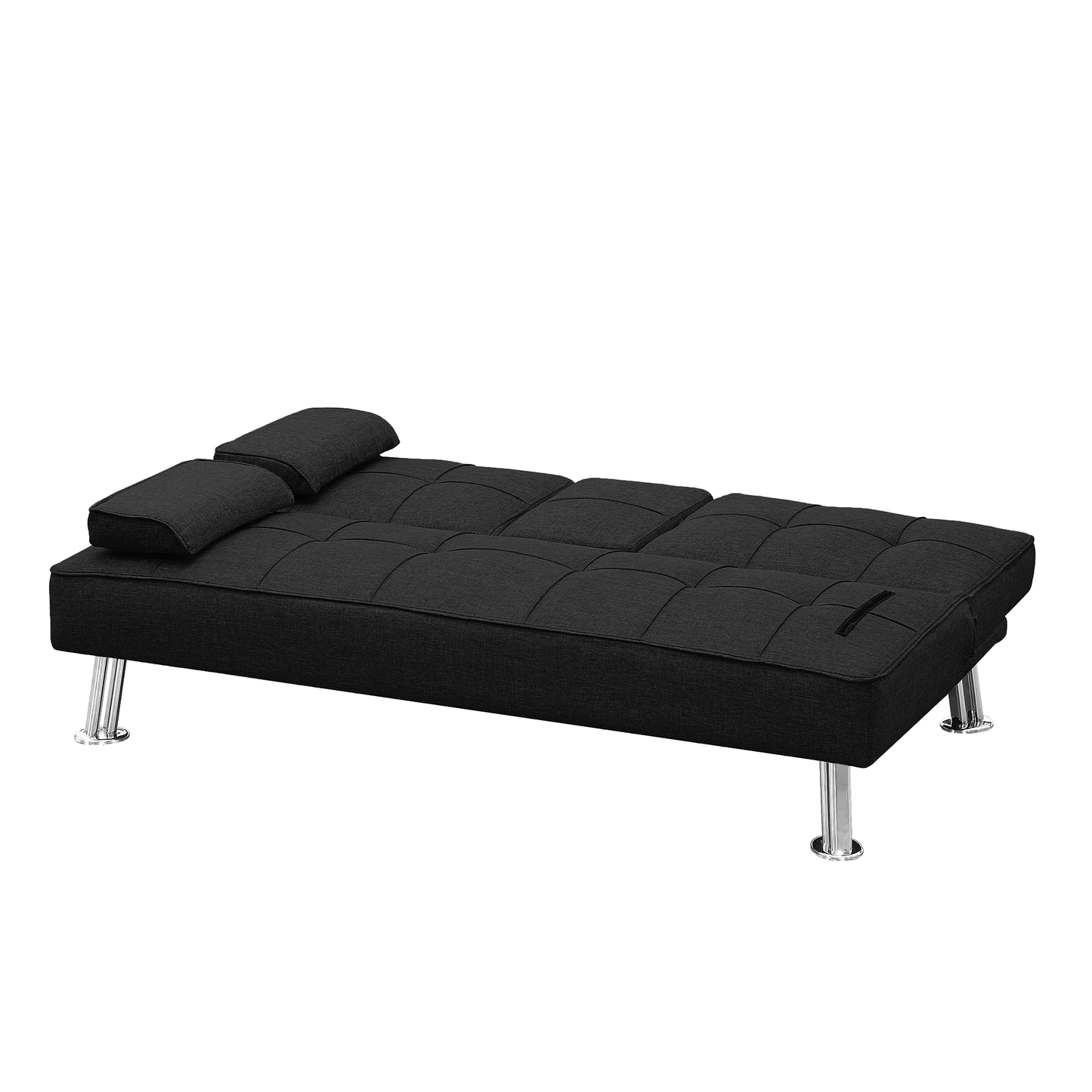 Modern Convertible Folding Futon Sofa Bed with2 Cup holders , Fabric Loveseat Sofa Bed with Removable Armrests and Metal Legs .