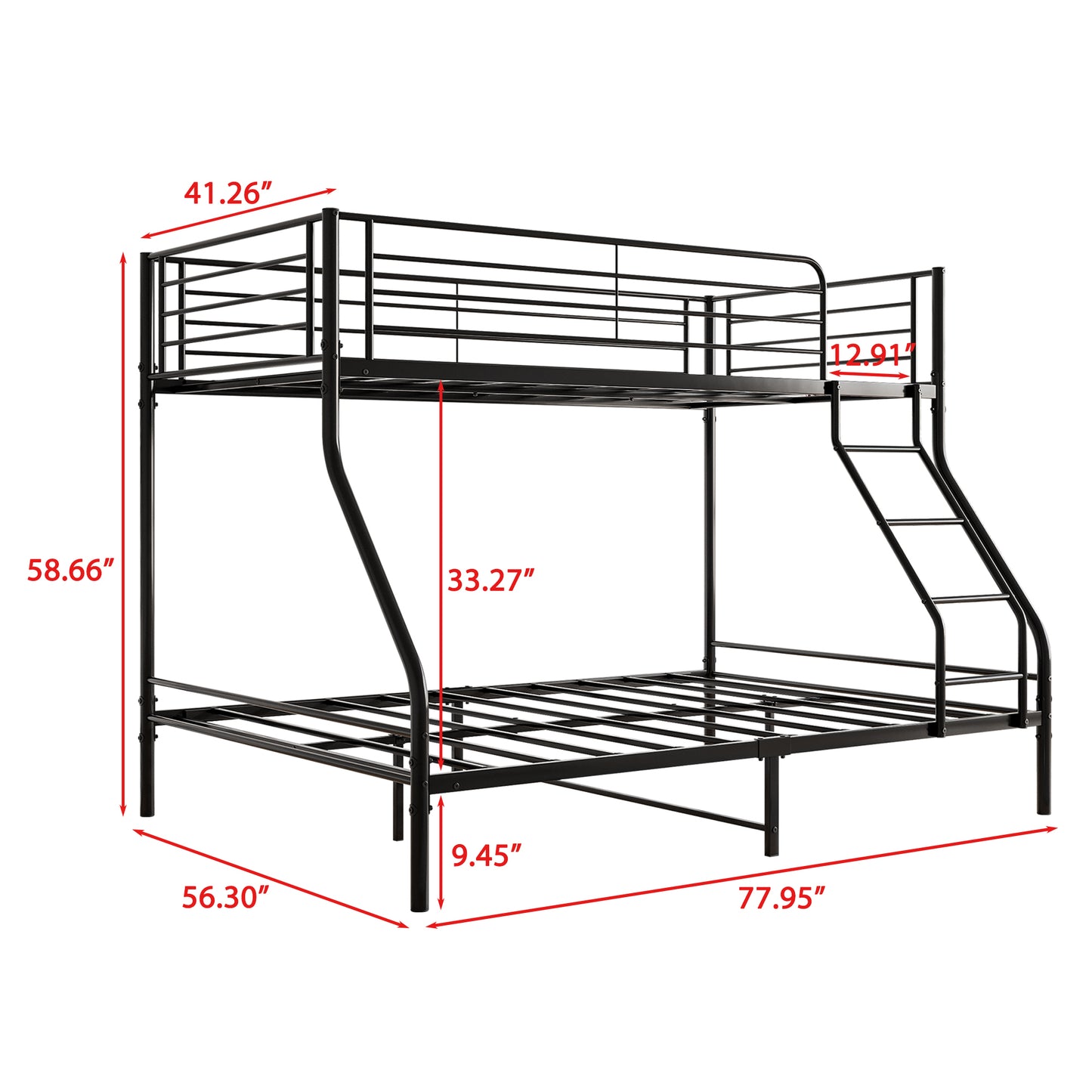 Sturdy Black Metal Twin-Over-Full Bunk Bed with Upgraded Safety Features