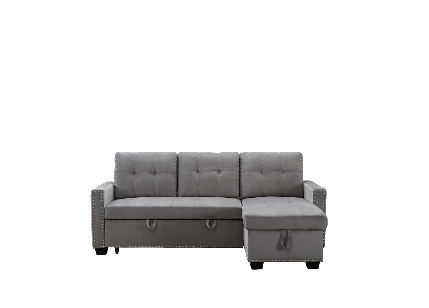 77 Inch Light Grey Reversible Sectional Sleeper Sofa Bed with Storage Chaise