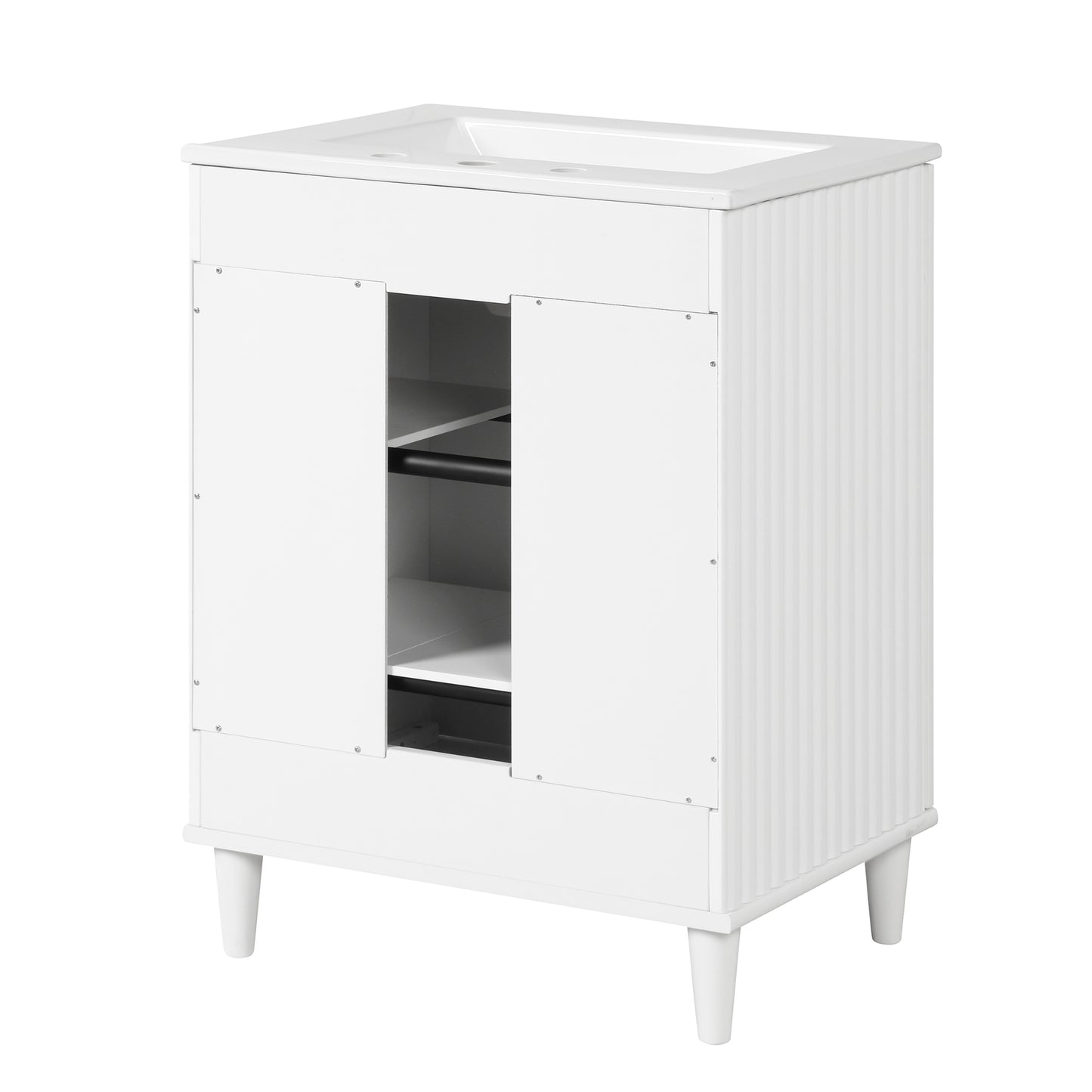 24-Inch White Bathroom Vanity with Sink, Storage Cabinet, and Adjustable Shelves