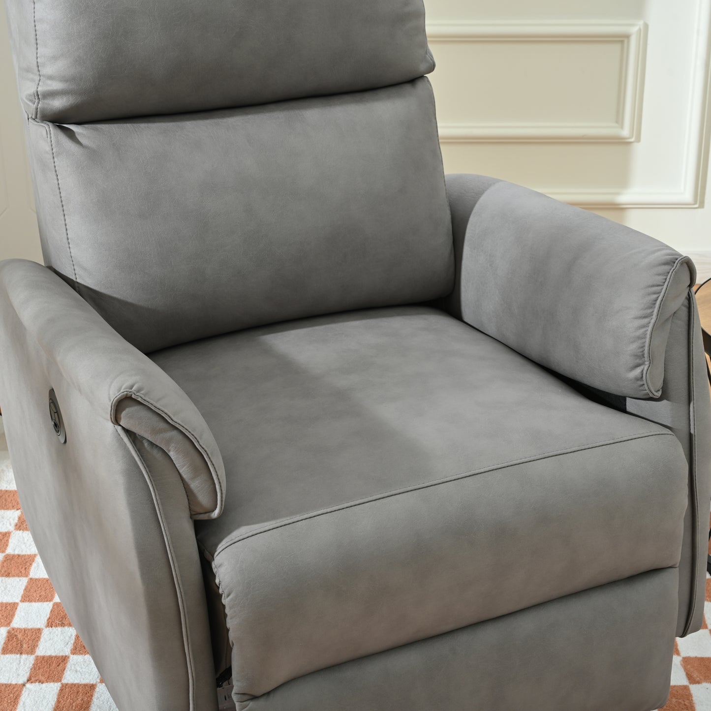 Electric Power Recliner Chair with USB Charging Ports and Side Control Button, Gray