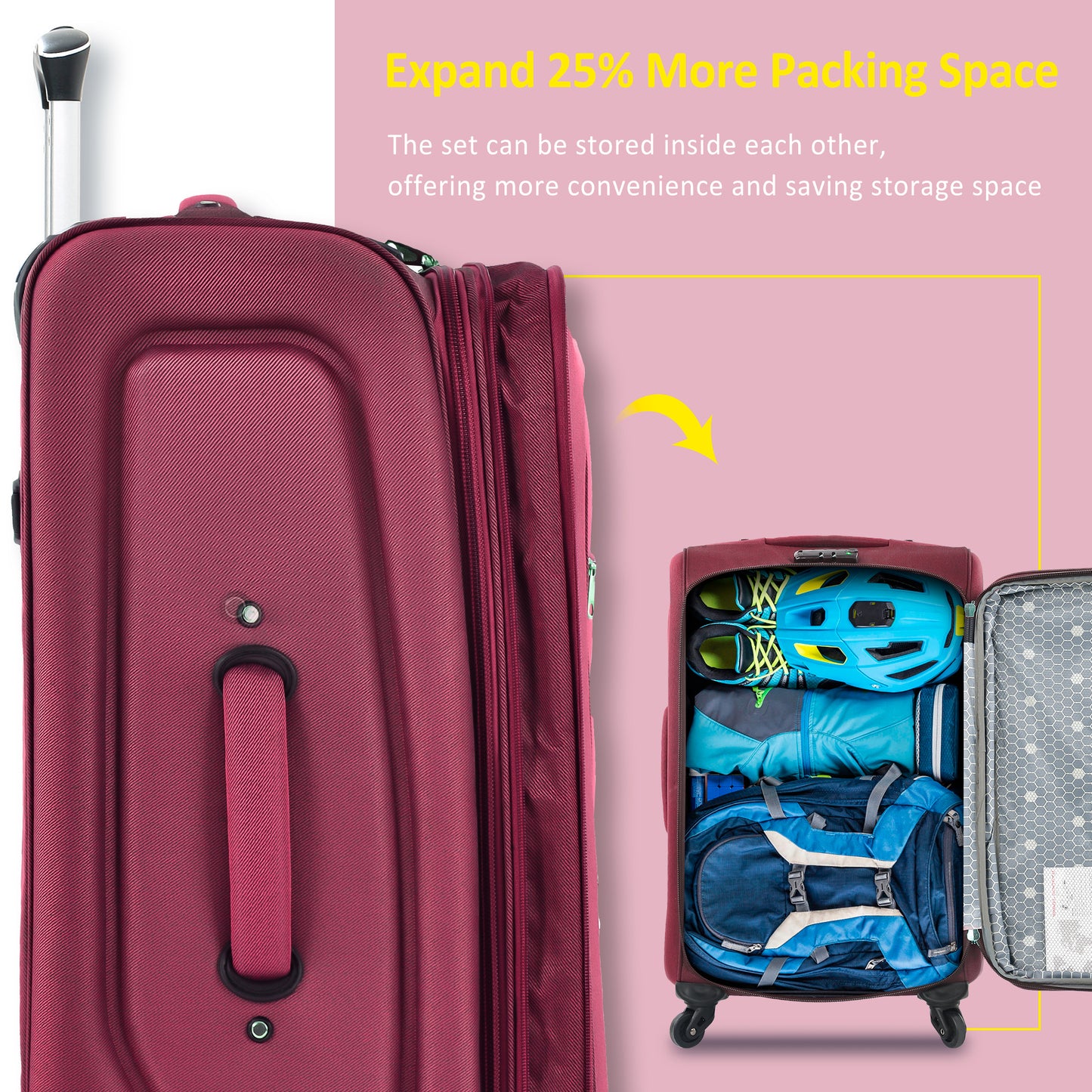 Softside Luggage Expandable 3 Piece Set Suitcase Upright Spinner Softshell Lightweight Luggage Travel Set