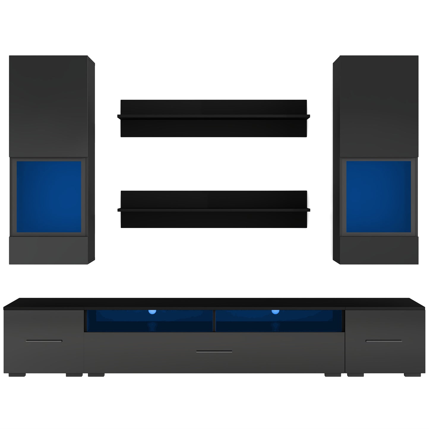 Modernized Black Floating TV Stand Set with 16-Color LED Lights for 90+ inch TV