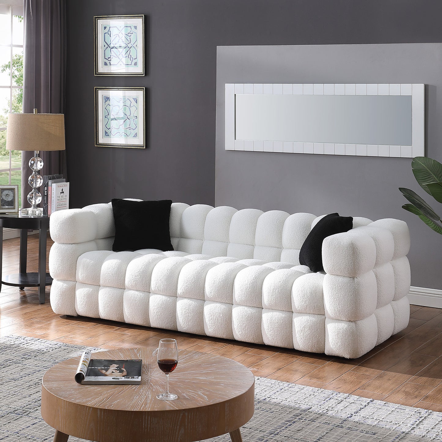 White Boucle Upholstered 3-Seater Sofa and Loveseat for USA People