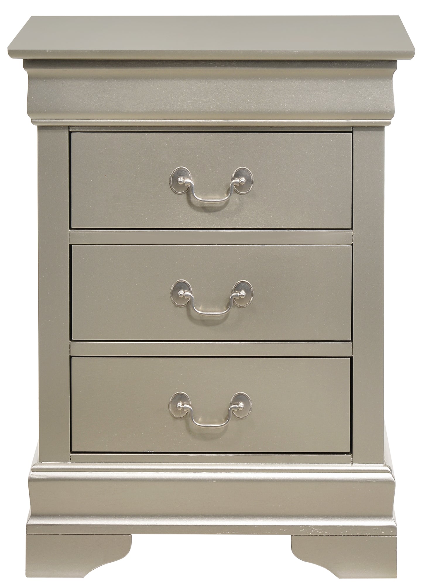 Louis Phillipe G3103-3N 3 Drawer Nightstand , Silver Champagne