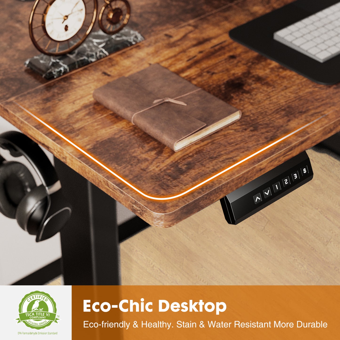 Electric Standing Desk with Keyboard Tray - Rustic Brown 48 x 24 Inches