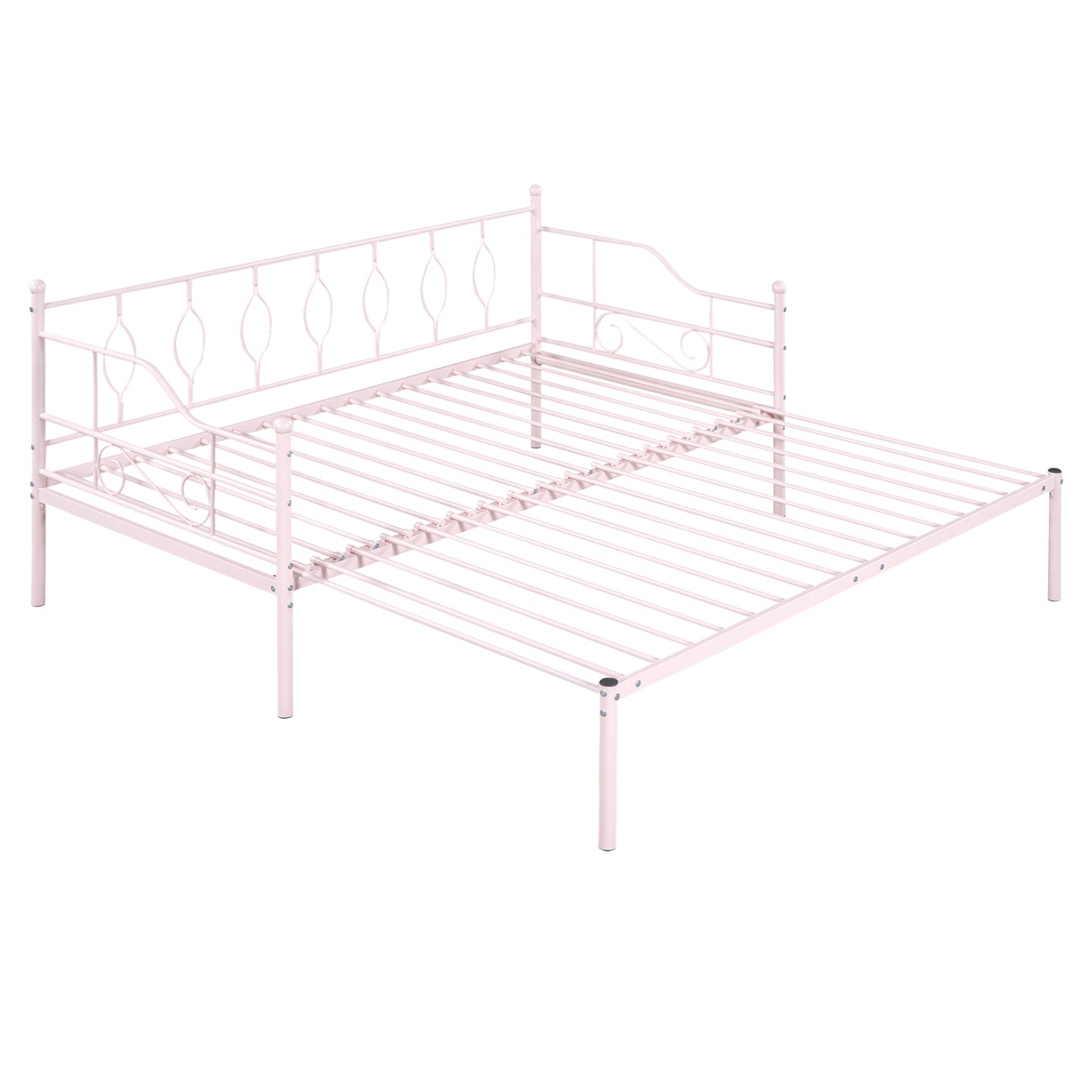 Twin Size Metal Daybed with Trundle, Daybed with Slat No Box required Pink