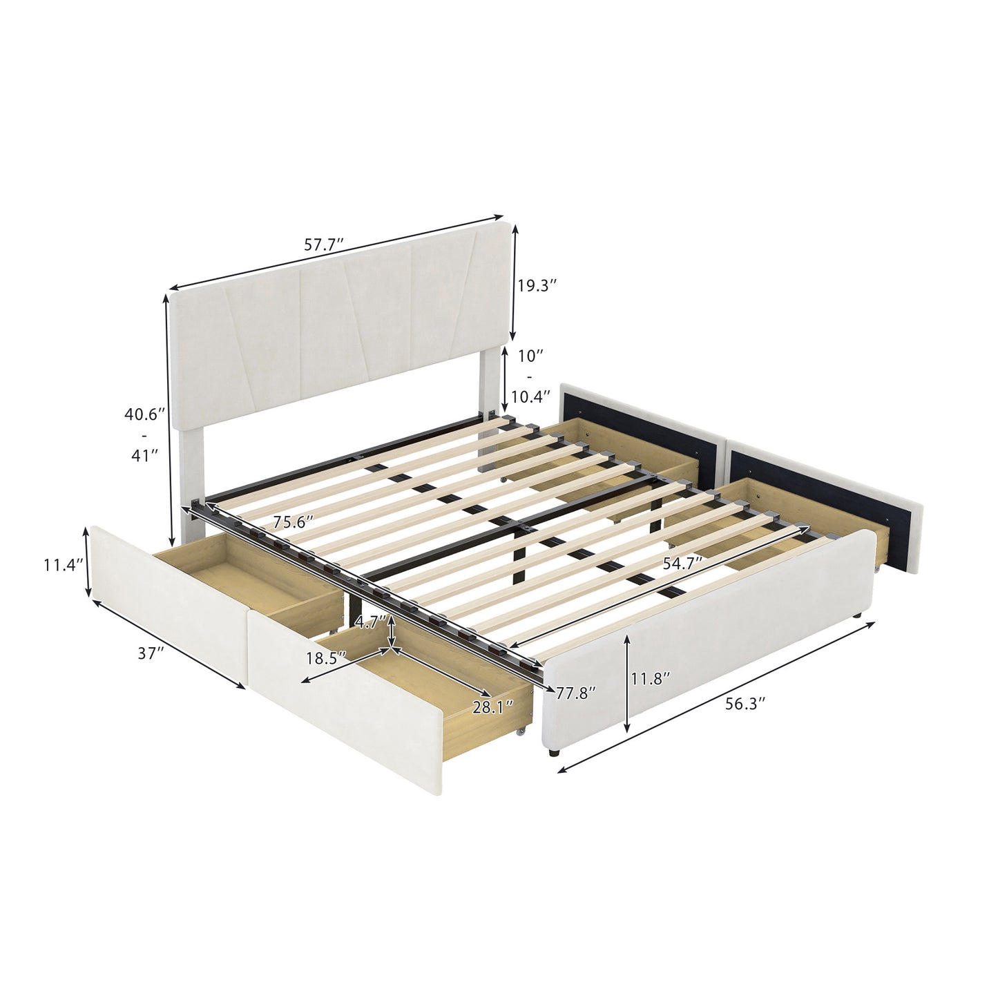 Full Size Upholstery Platform Bed with Four Drawers on Two Sides, Adjustable Headboard, Beige(: WF291773AAA)