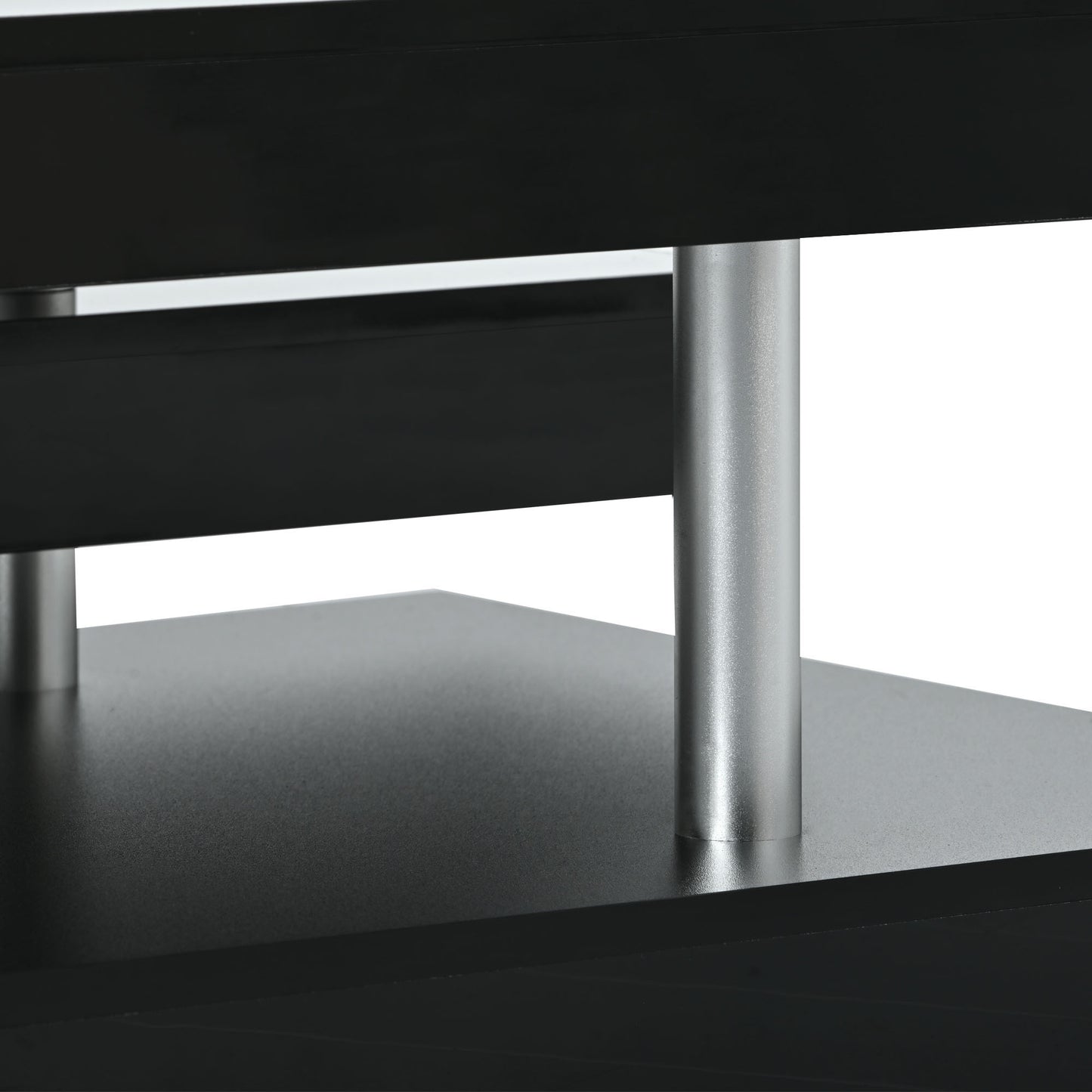 Black Contemporary 2-Tier Coffee Table with Sleek Metal Legs and High-Gloss UV Surface