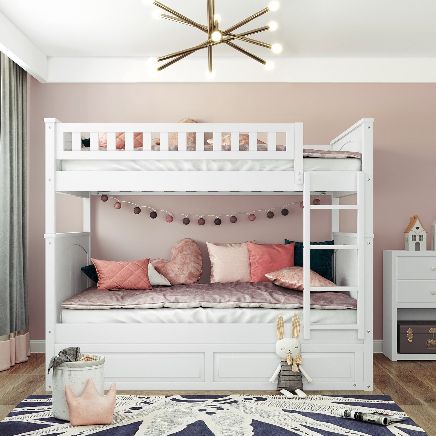 White Full Bunk Bed with Twin Trundle for Maximum Space Saving