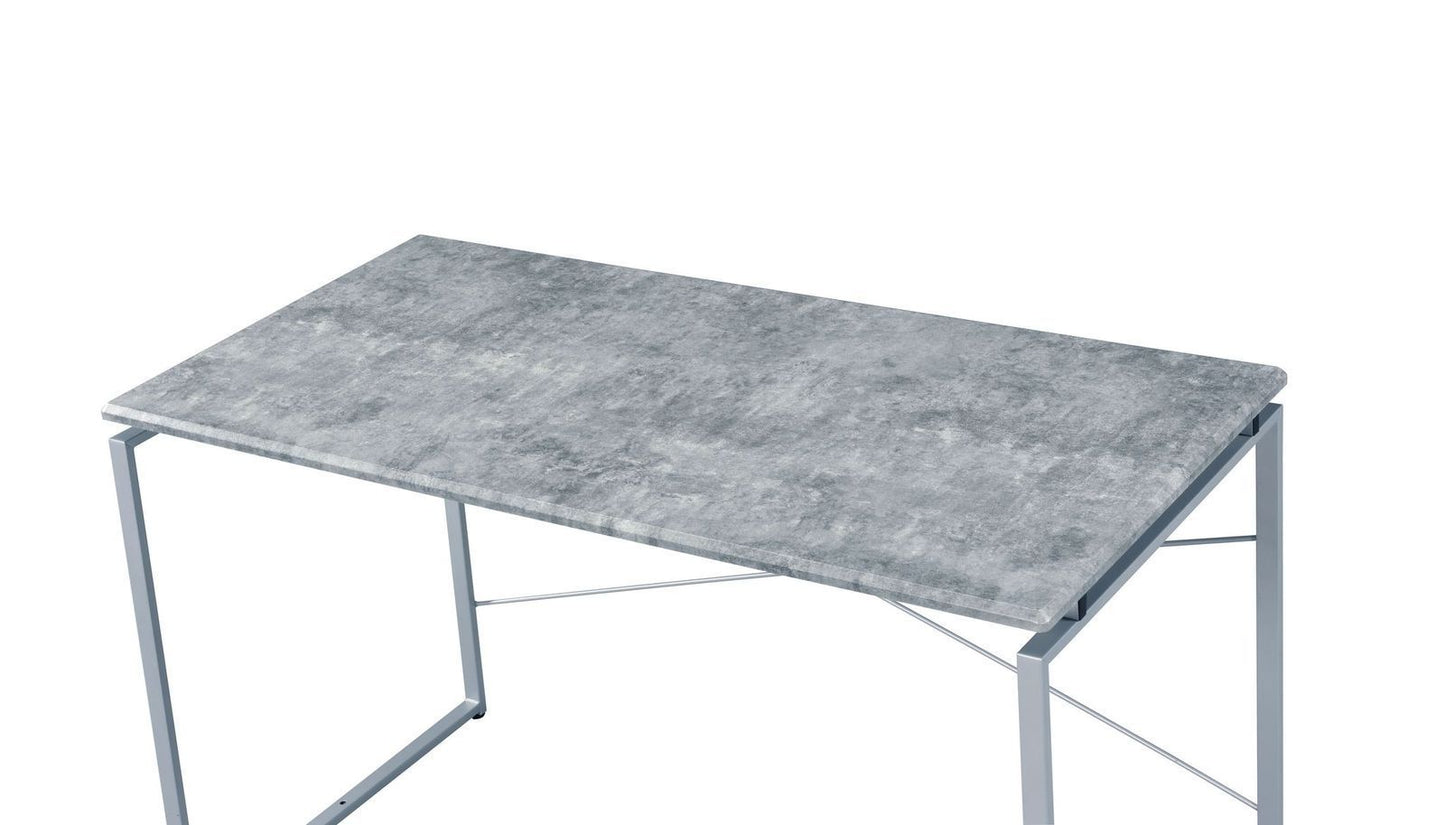 Jurgen Writing Desk with Sleek Faux Concrete Top and Silver Metal Base