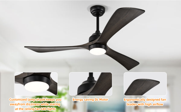 52-Inch Matte Black Ceiling Fan with Black Walnut Blades and Remote Control