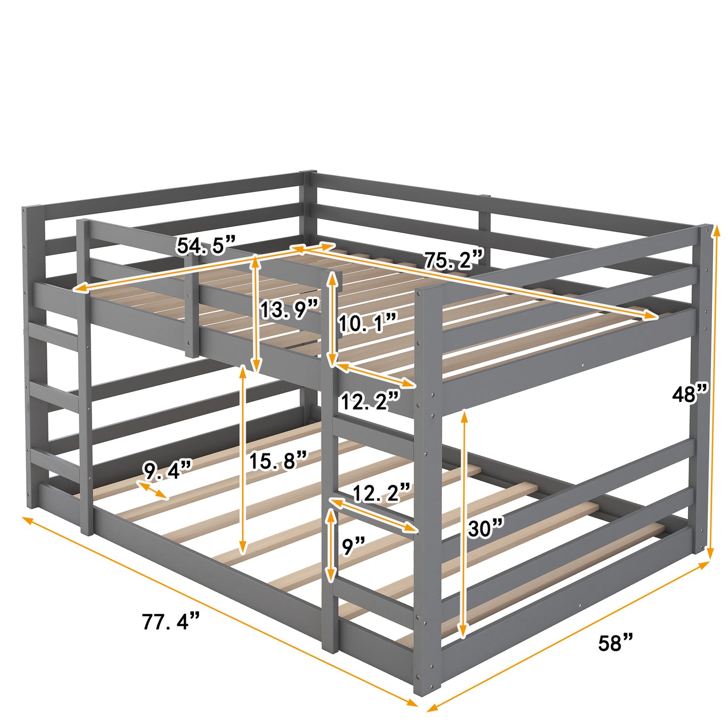 Gray Double Bunk Bed with Built-In Ladder