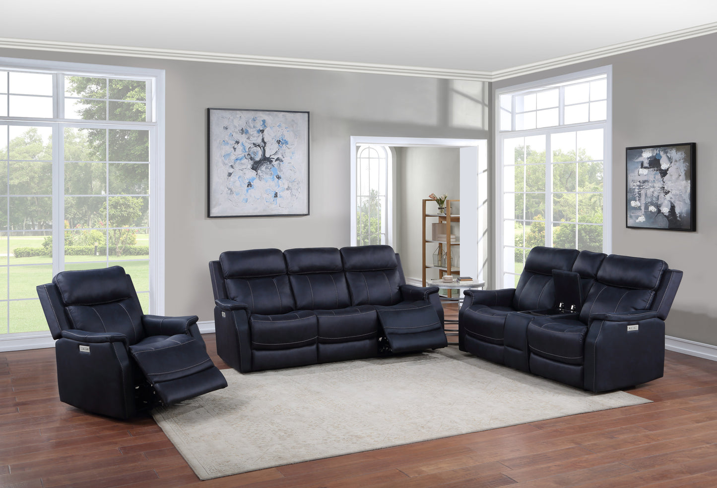 Ocean Blue Dual-Power Recliner with Easy-Care Leatherette - Modern Comfort Recliner