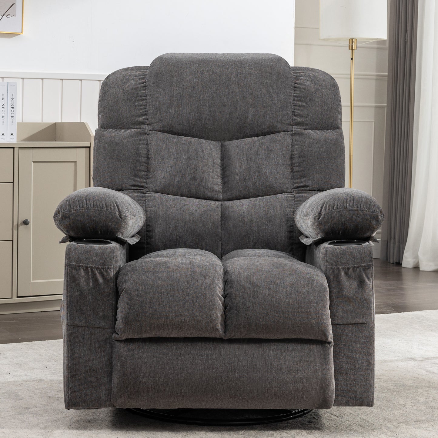 Grey Rocking Recliner Chair with Vibration Massage, Heating, and Rocking Function