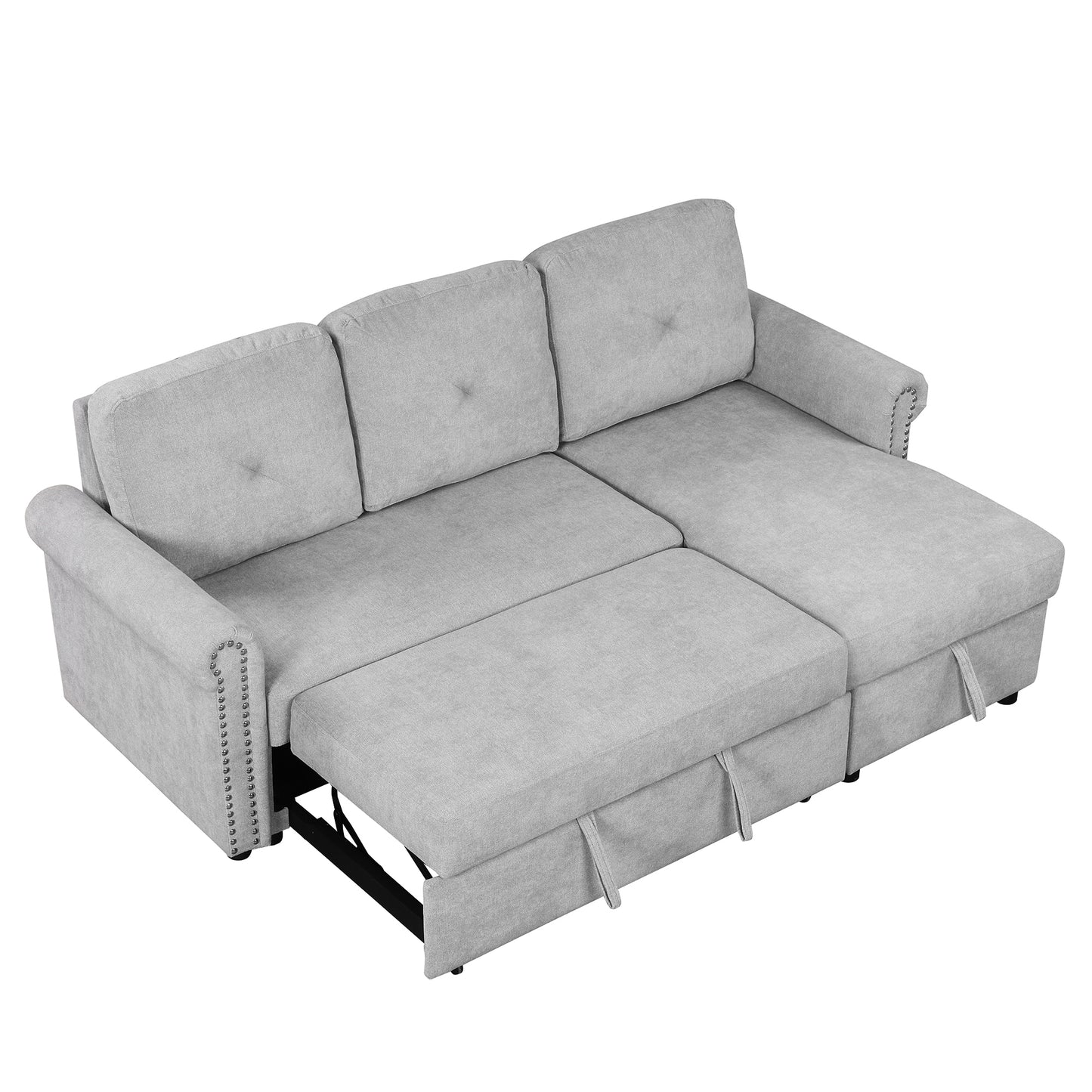 Modern 83-Inch Sleeper Sofa Bed with Chaise and Storage, Gray