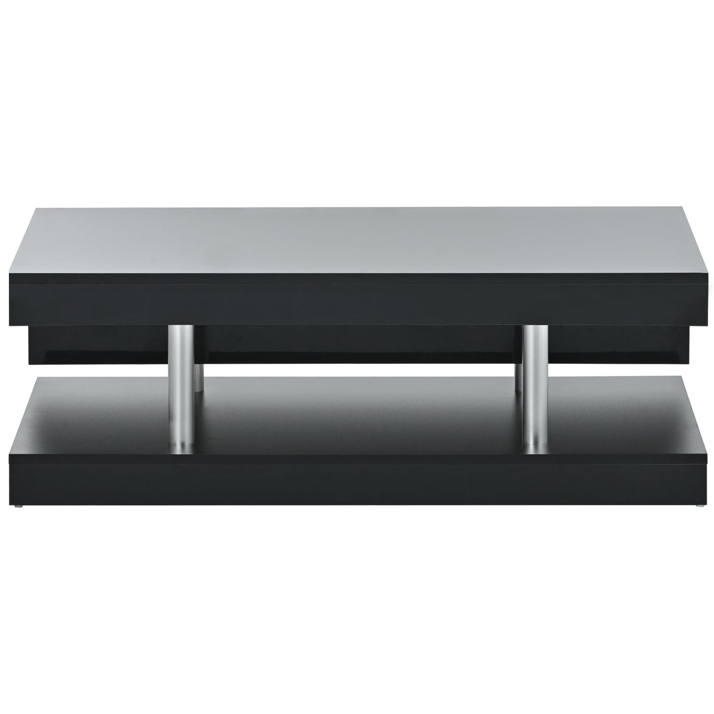 Black Contemporary 2-Tier Coffee Table with Sleek Metal Legs and High-Gloss UV Surface