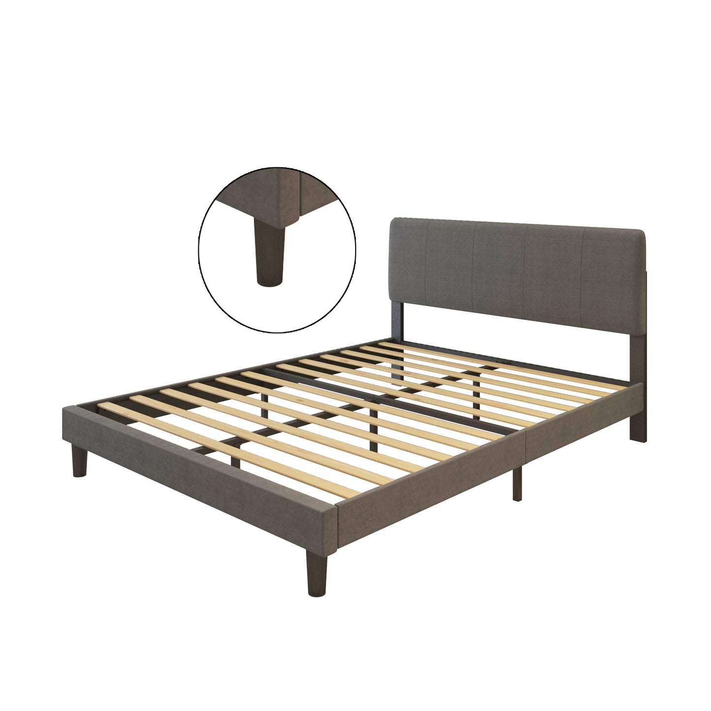 FULL Upholstered Headboard Platform Bed Frame ,With wood Slat Support,  Easy Assembly,  Dark Grey