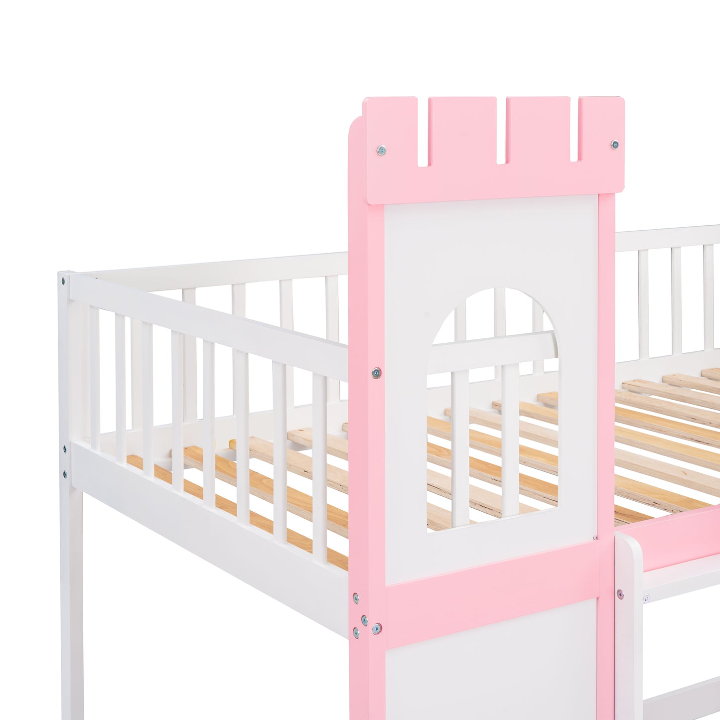 Twin Pink Castle Bunk Bed with Ladder & Play Space