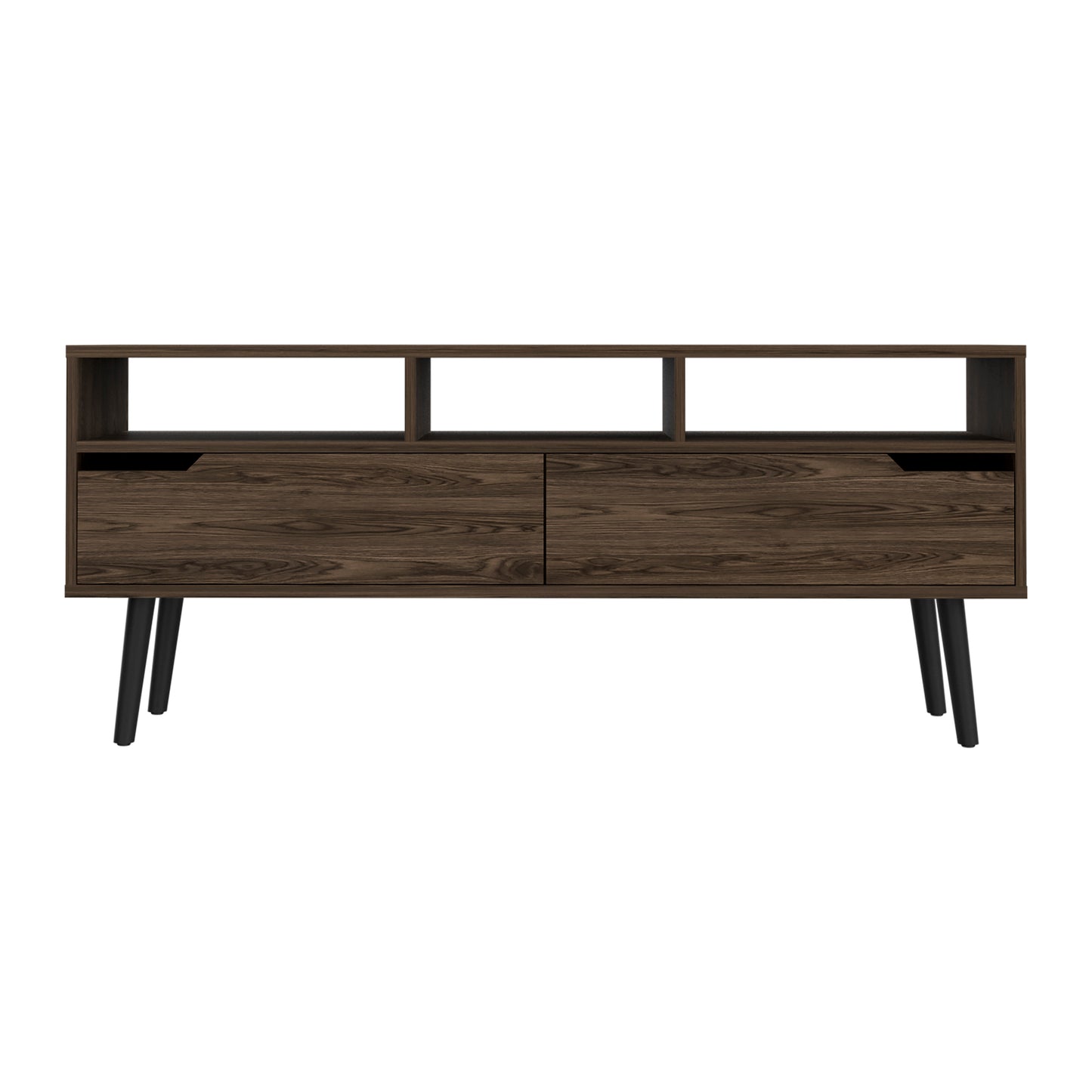 Dark Walnut TV Stand with 2 Drawers and 3 Shelves in New Haven Style