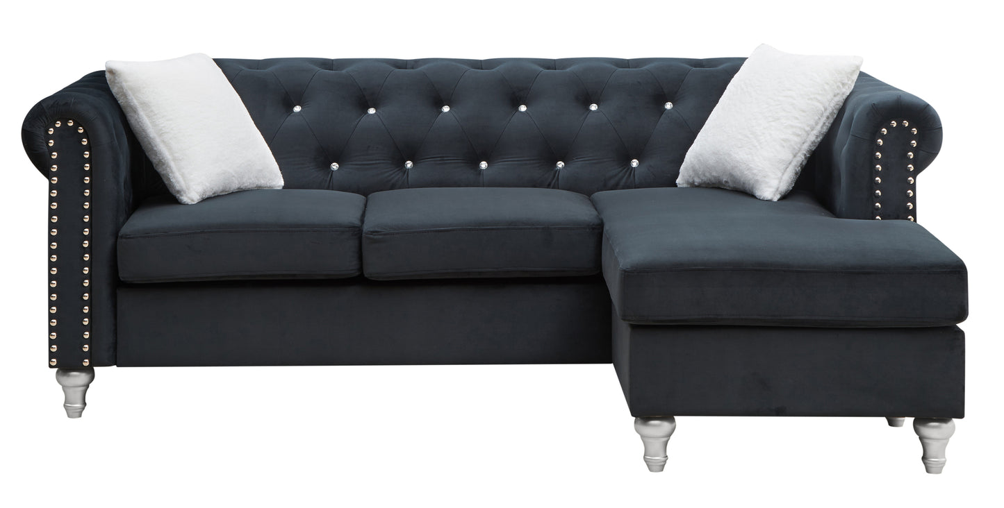 Raisa Luxury Black Velvet Sofa Chaise