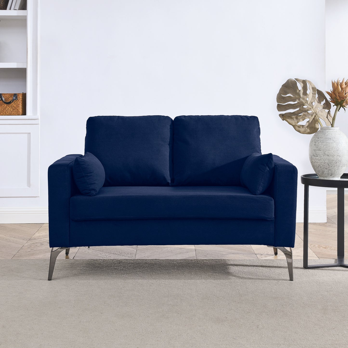 3-Piece Navy Corduroy Living Room Sofa Set with Modern Minimalist Design