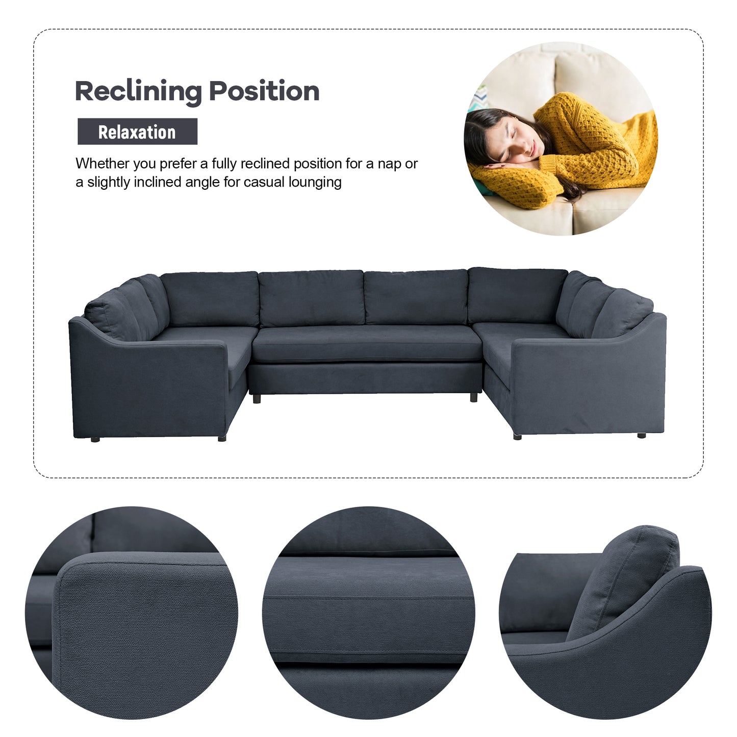 U_Style 3 Pieces Upholstered U-Shaped Large Sectional Sofa with Thick Seat and Back cushions