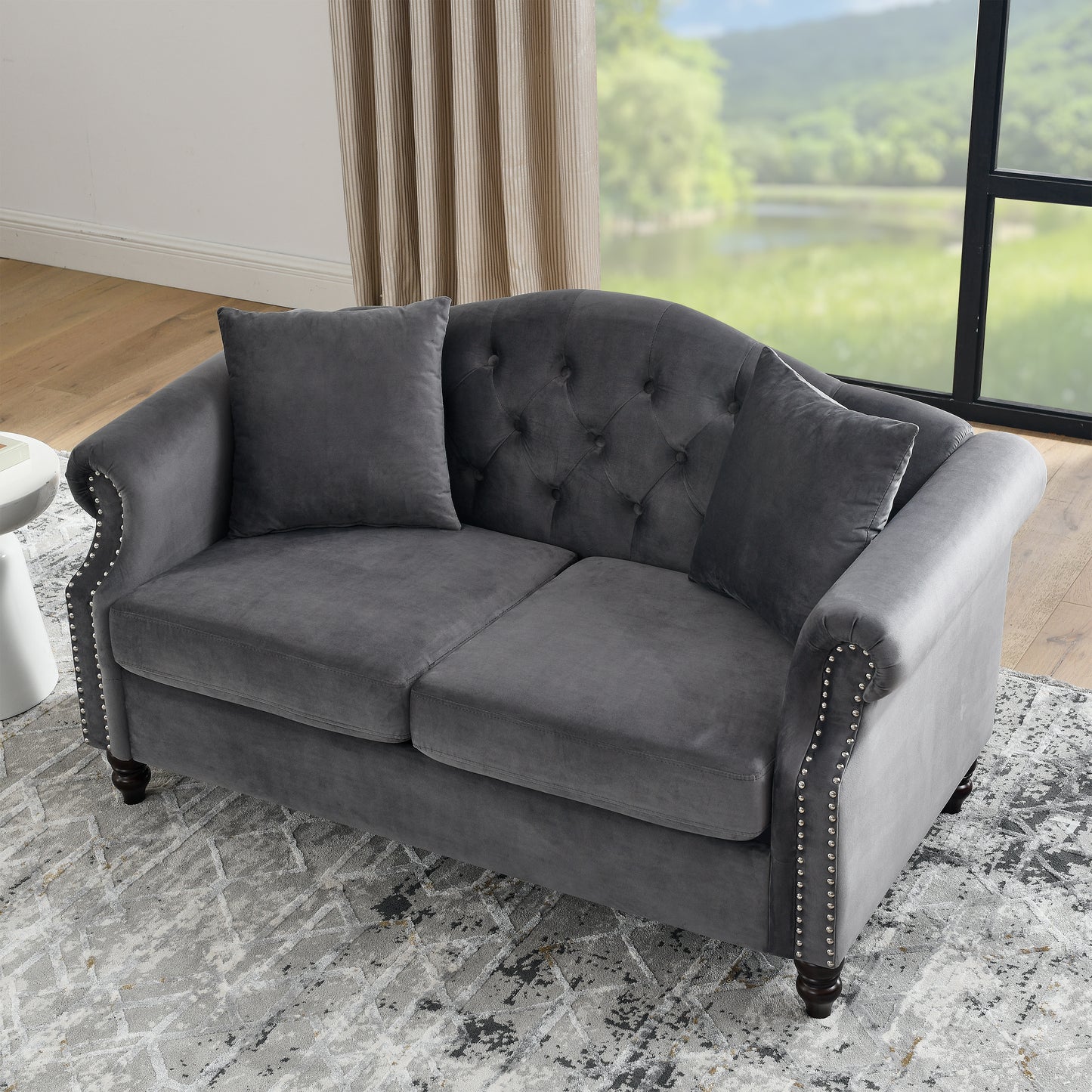 Luxurious Grey Velvet Chesterfield 3-Seater and 2-Seater Combination Sofa