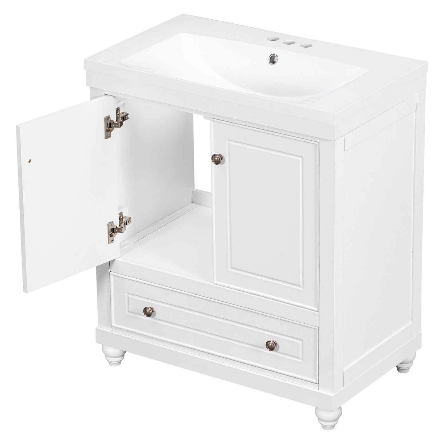 30" Bathroom Vanity with Sink, Combo, Cabinet with Doors and Drawer, Solid Frame and MDF Board, White