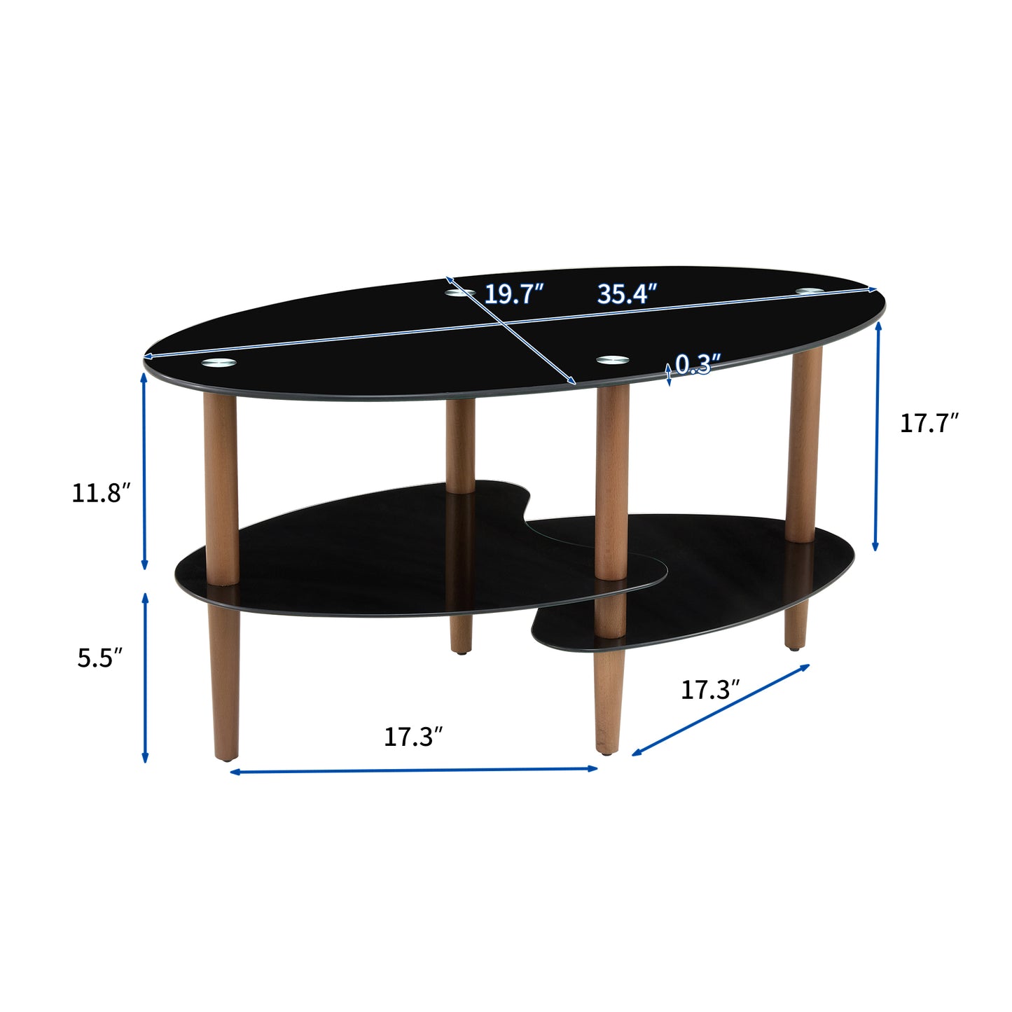 Stylish Black Oval Glass Coffee Table with Oak Wood Legs and Versatile Features