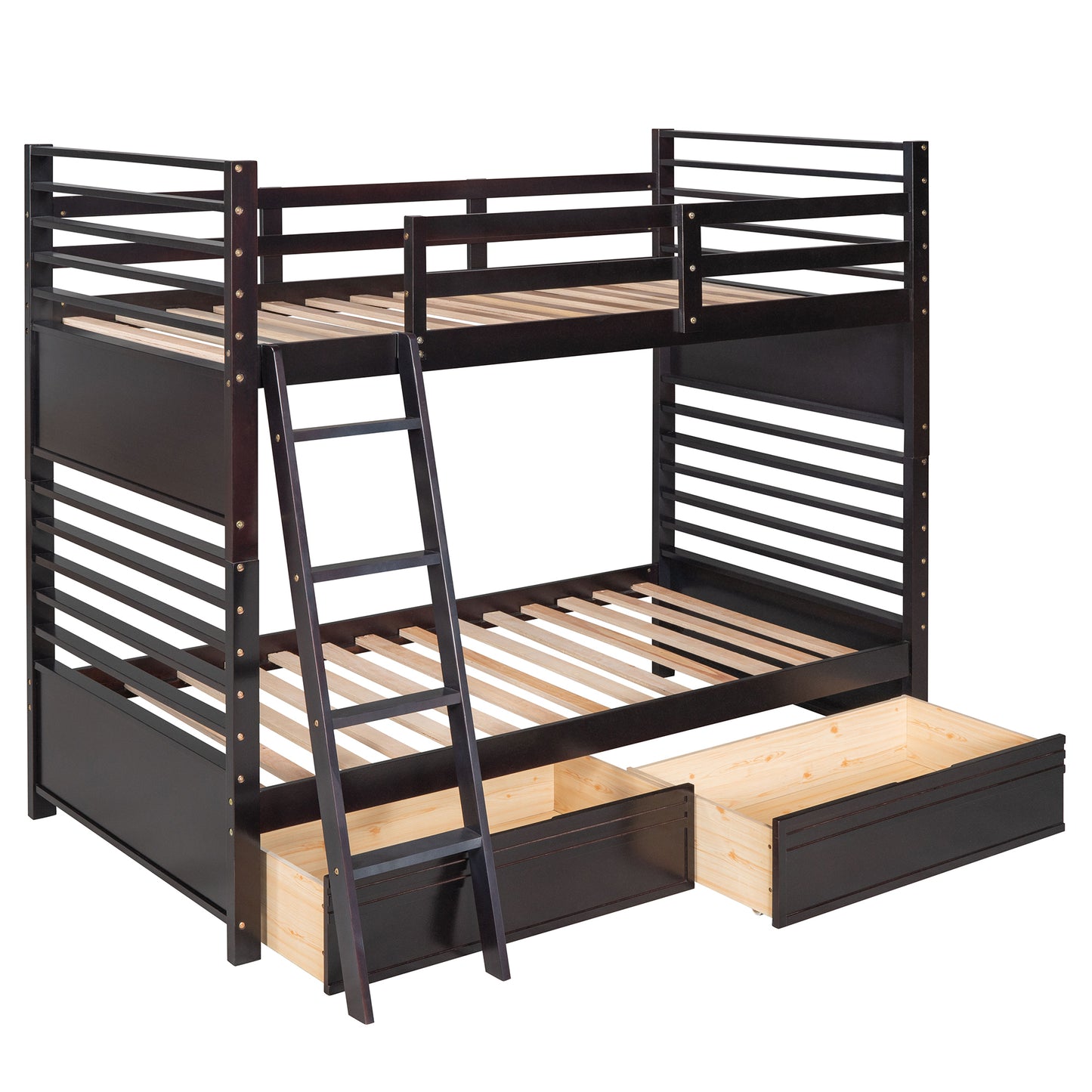 Espresso Twin Bunk Bed with Storage Drawers for Space Optimization