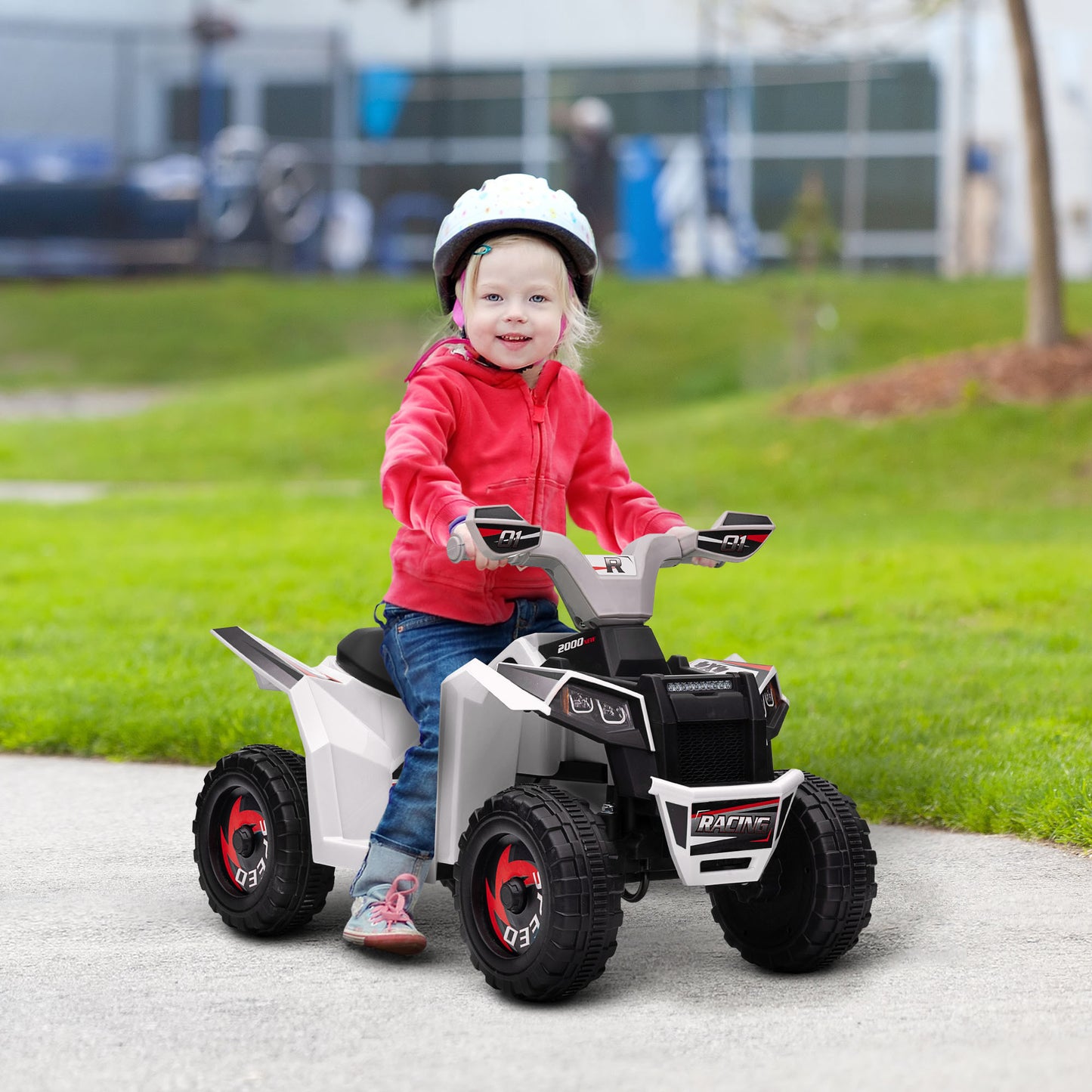 Kids Electric ATV Quad Car for Toddlers, 6V Four-Wheeler with Forward and Backward Function, White