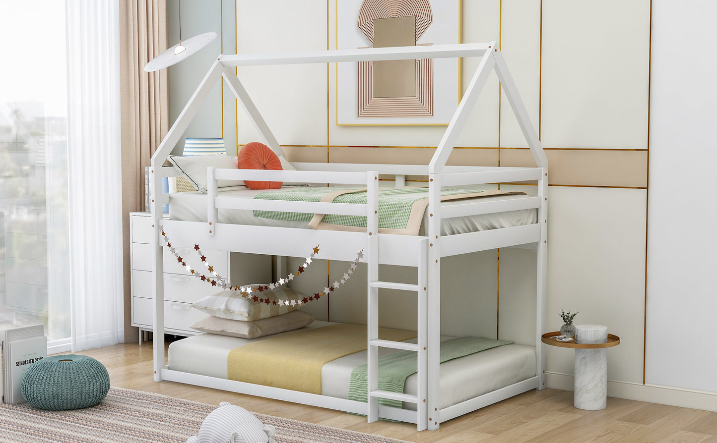 House Shaped Twin over Twin Low Bunk Bed