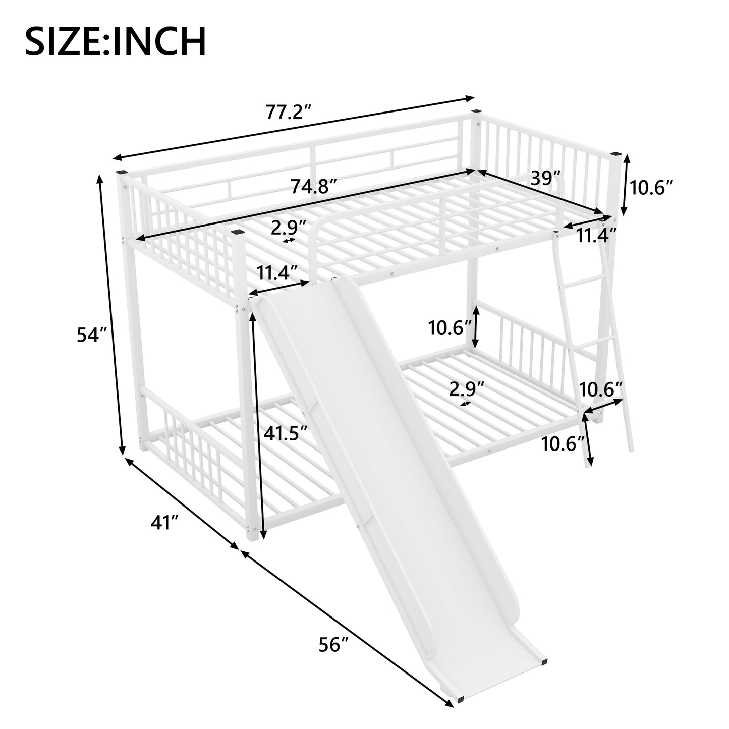 White Metal Twin Bunk Bed with Slide - Perfect Pick for Siblings or Sleepovers