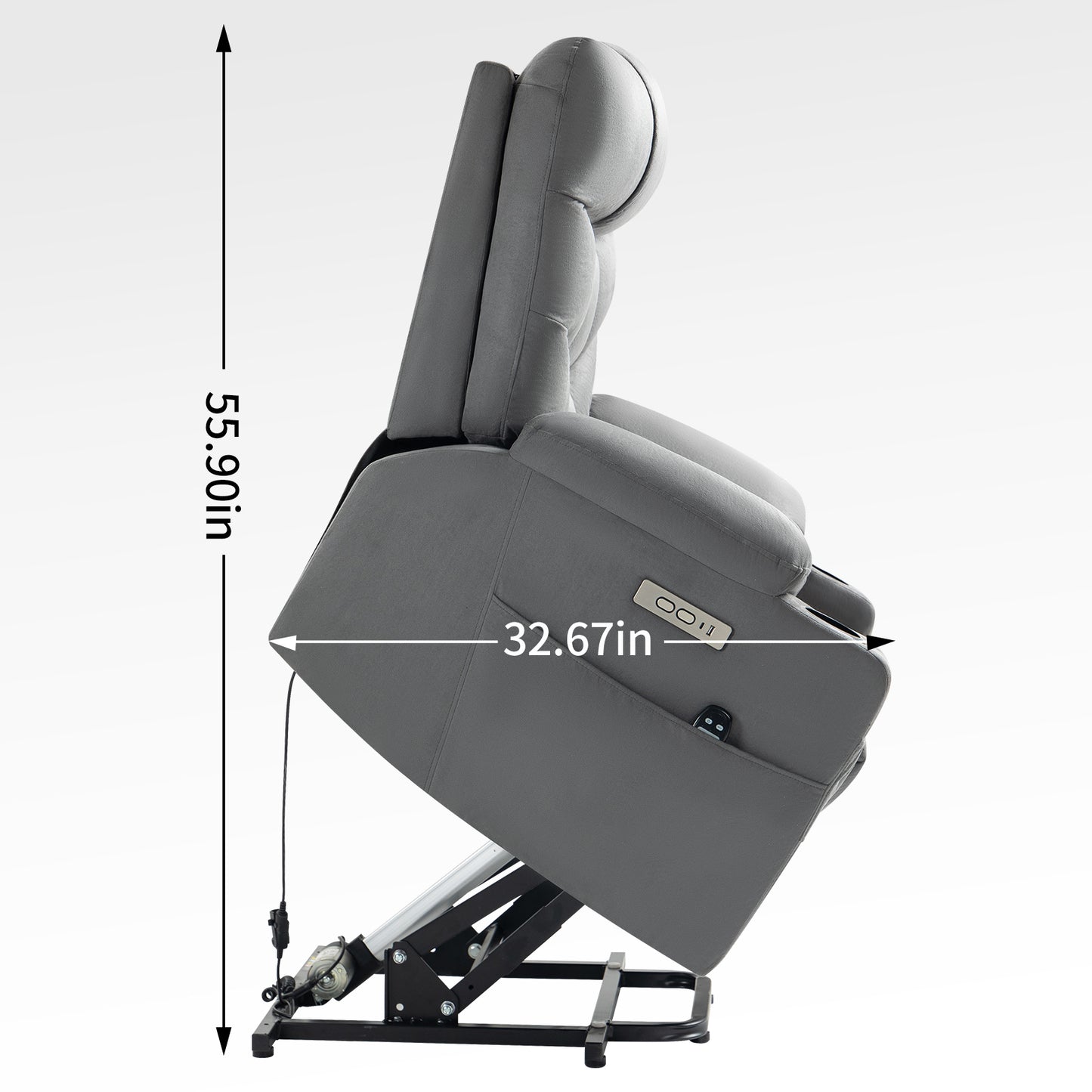 Grey Lift Recliner Chair with Massage, Heat, USB Ports, and Lumbar Support