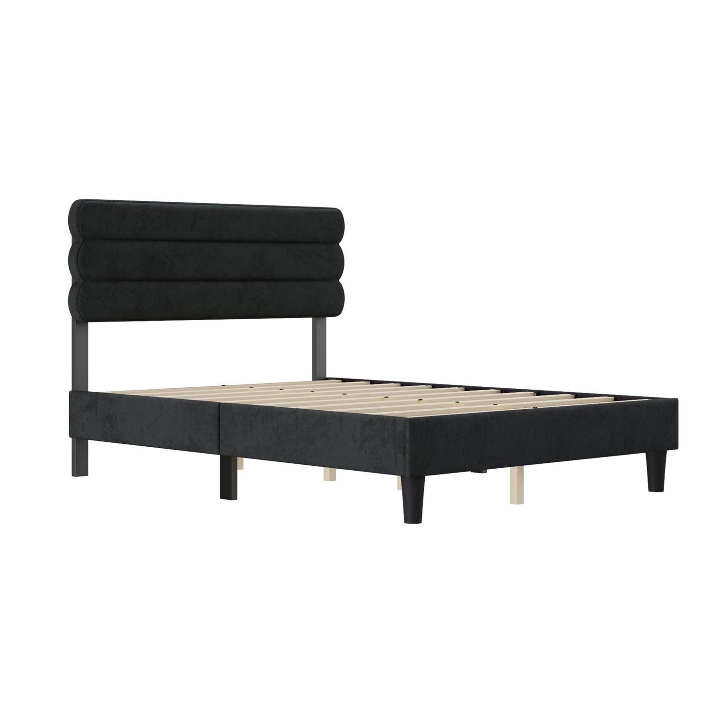 Full Bed Frame with Headboard,Sturdy Platform Bed with Wooden Slats Support,No Box Spring,Mattress Foundation,Easy Assembly  DARK GREY