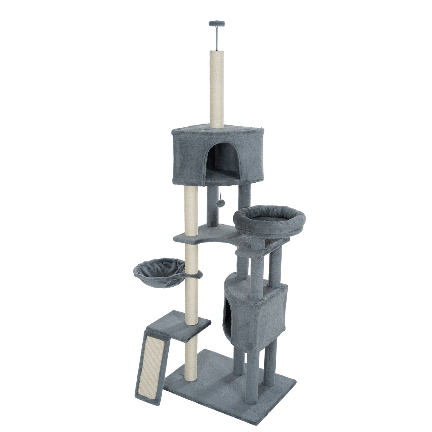 Cat Tree, 105-Inch Cat Tower for Indoor Cats, Plush Multi-Level Cat Condo with 3 Perches, 2 Caves, Cozy Basket and Scratching Board, GRAY COLOR