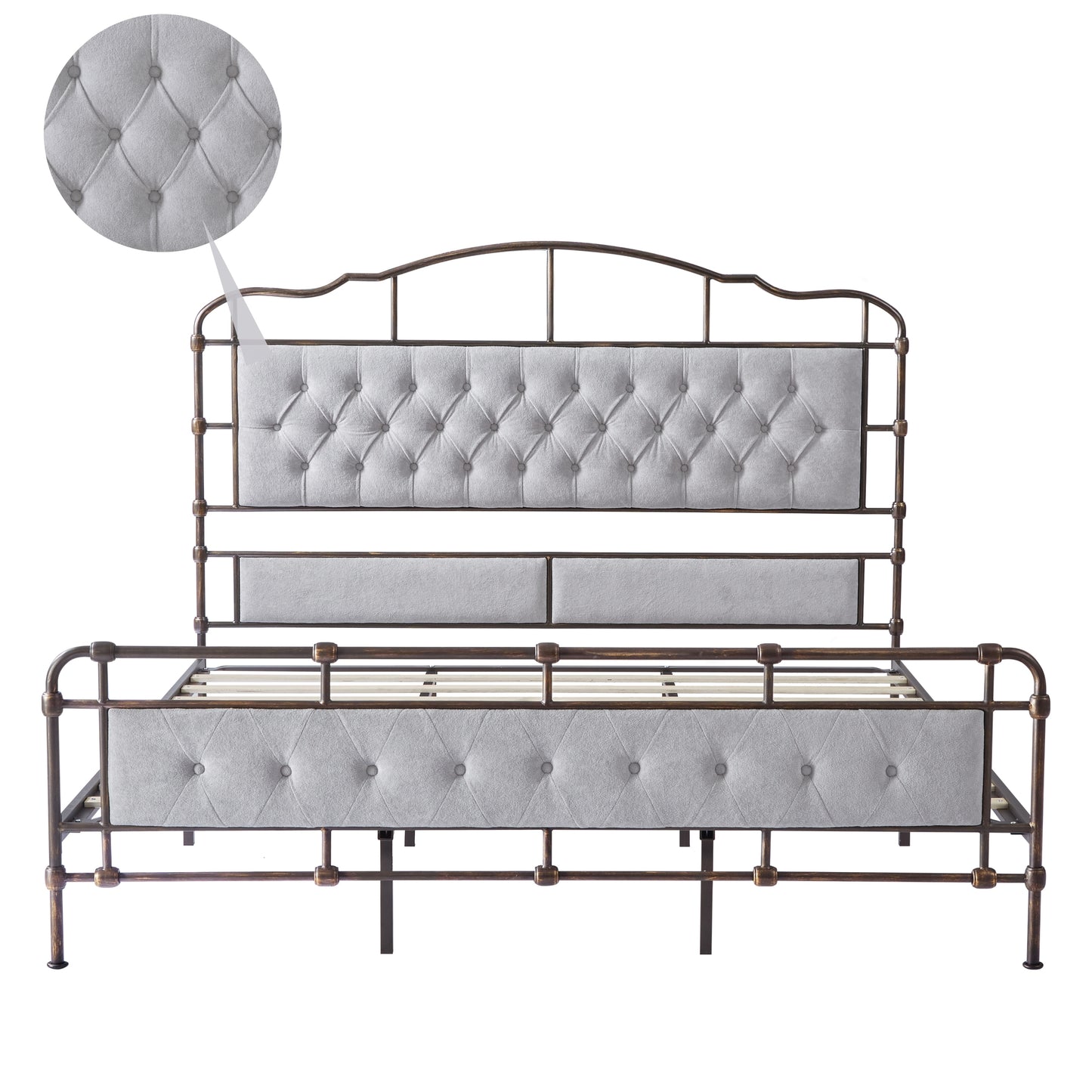 King size High Boad Metal bed with soft head and tail, no spring, easy to assemble, no noise