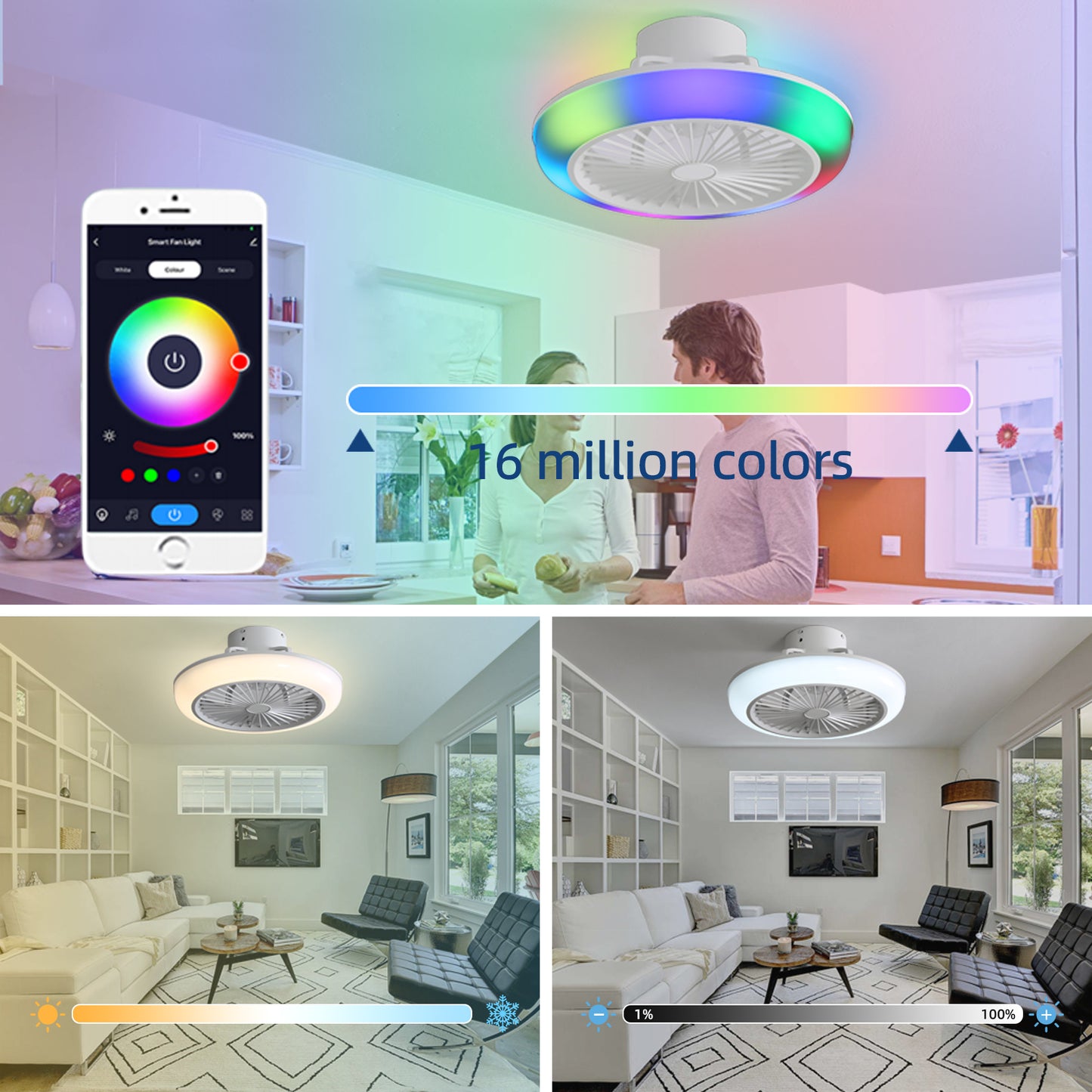 18 Smart RGB LED Bladeless Ceiling Fan with Voice Control for Modern Bedroom