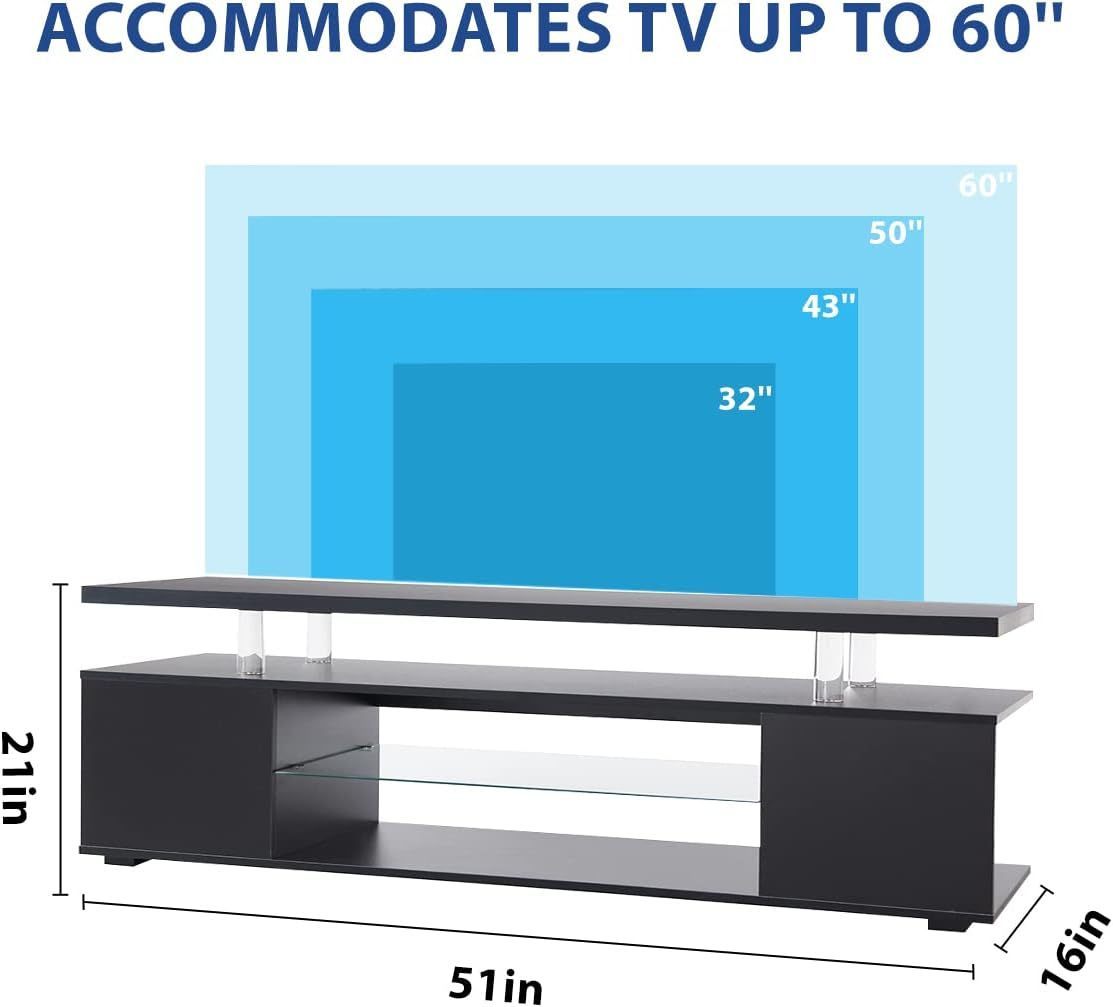 Black TV Stand with Ample Storage for 65-Inch LED Gaming Entertainment Center