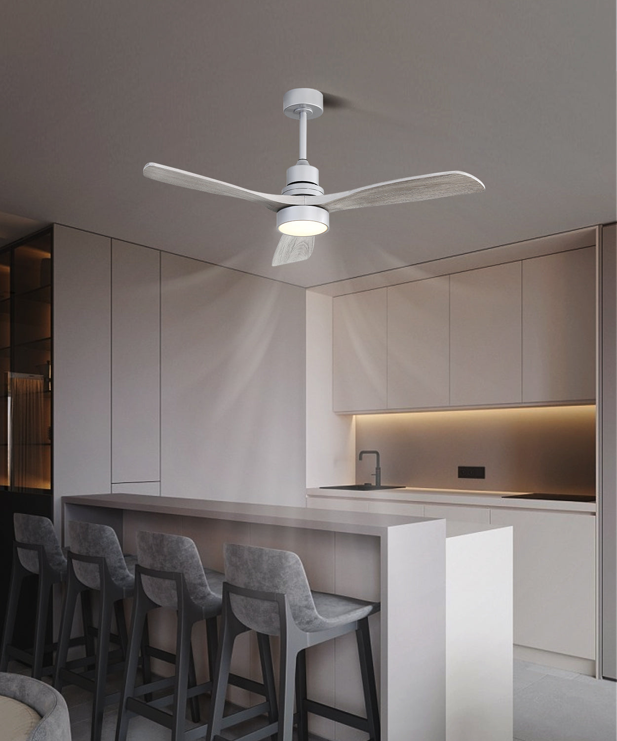 52 Inch Silver Wood Blade Ceiling Fan with Remote Control