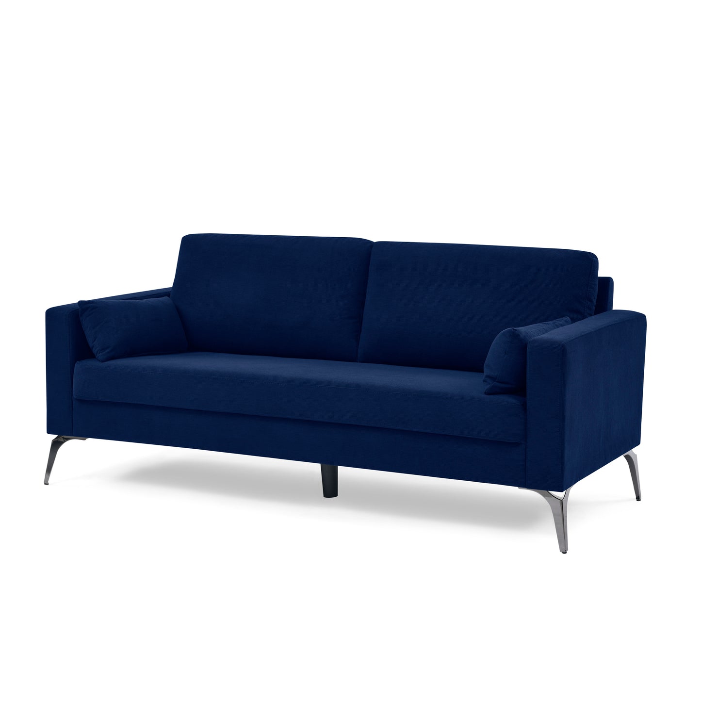 Navy Corduroy 3-Seater Sofa with Minimalist Design and High Resilience Cushioning