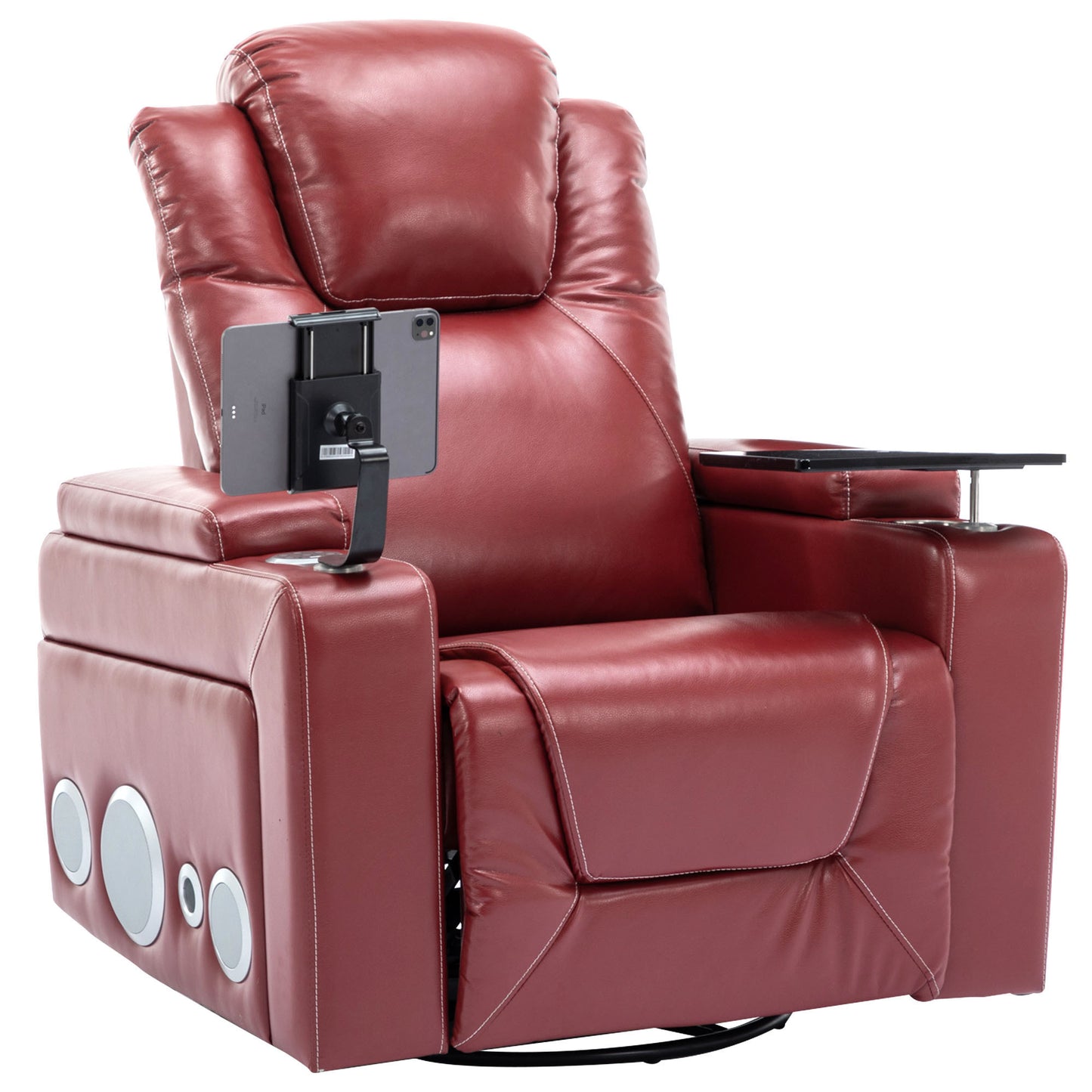 Luxurious 270 Degree Swivel Red Power Recliner with Surround Sound and Removable Tray Table