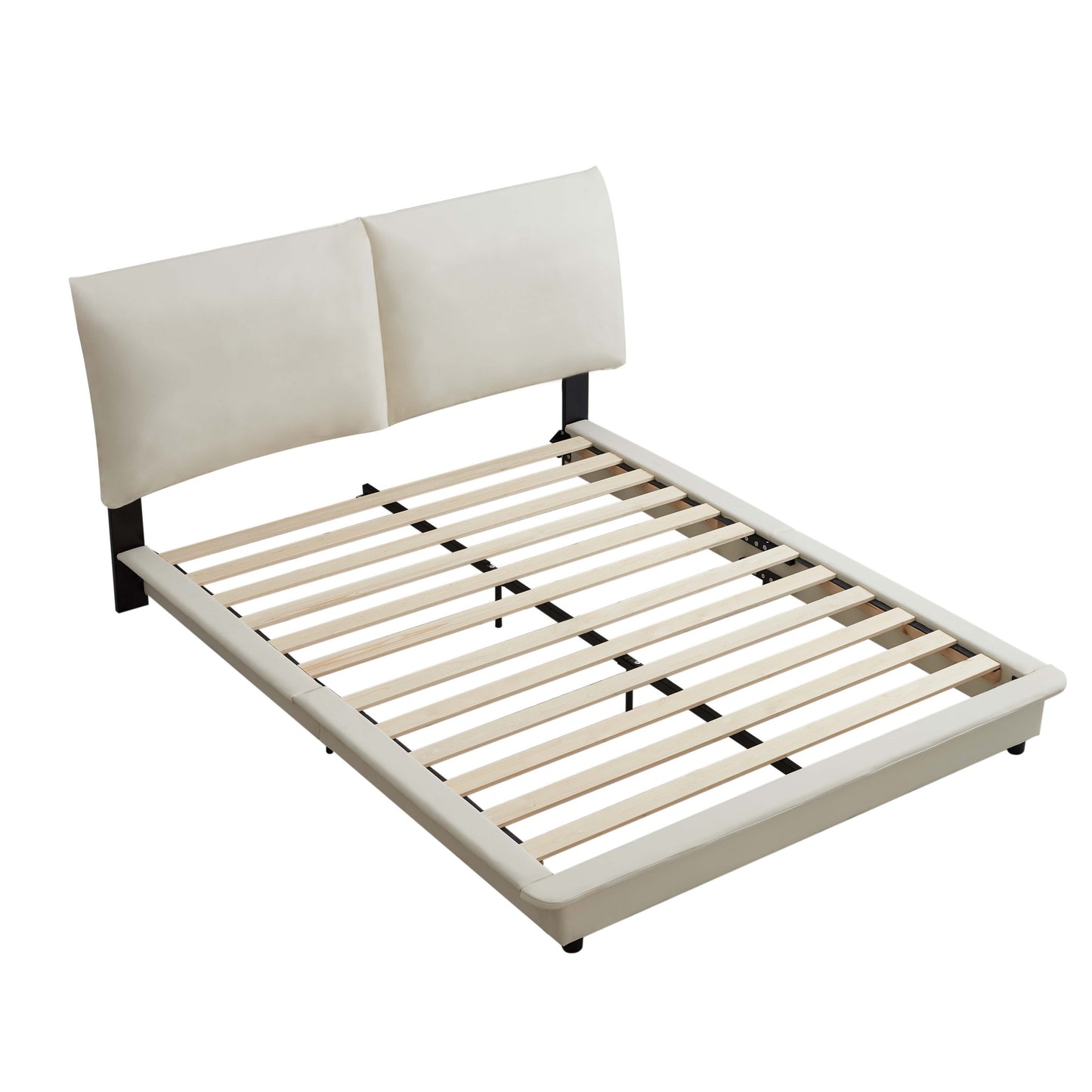 Full Size Upholstered Platform Bed with Sensor Light and Ergonomic Design Backrests, White